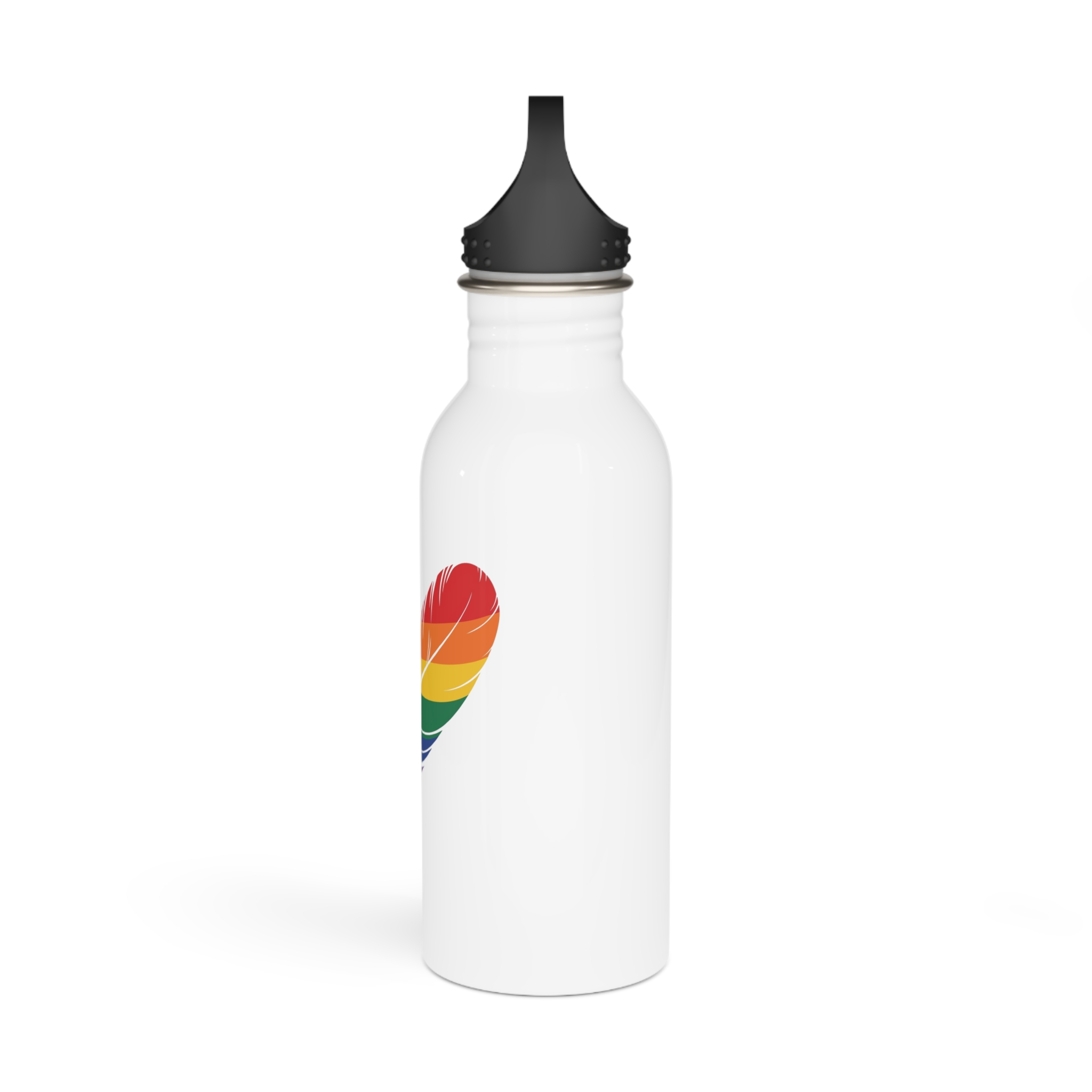 Single Feather Adorned With Vibrant Colors Rainbow Flag Stainless Steel Water Bottle - Image 4