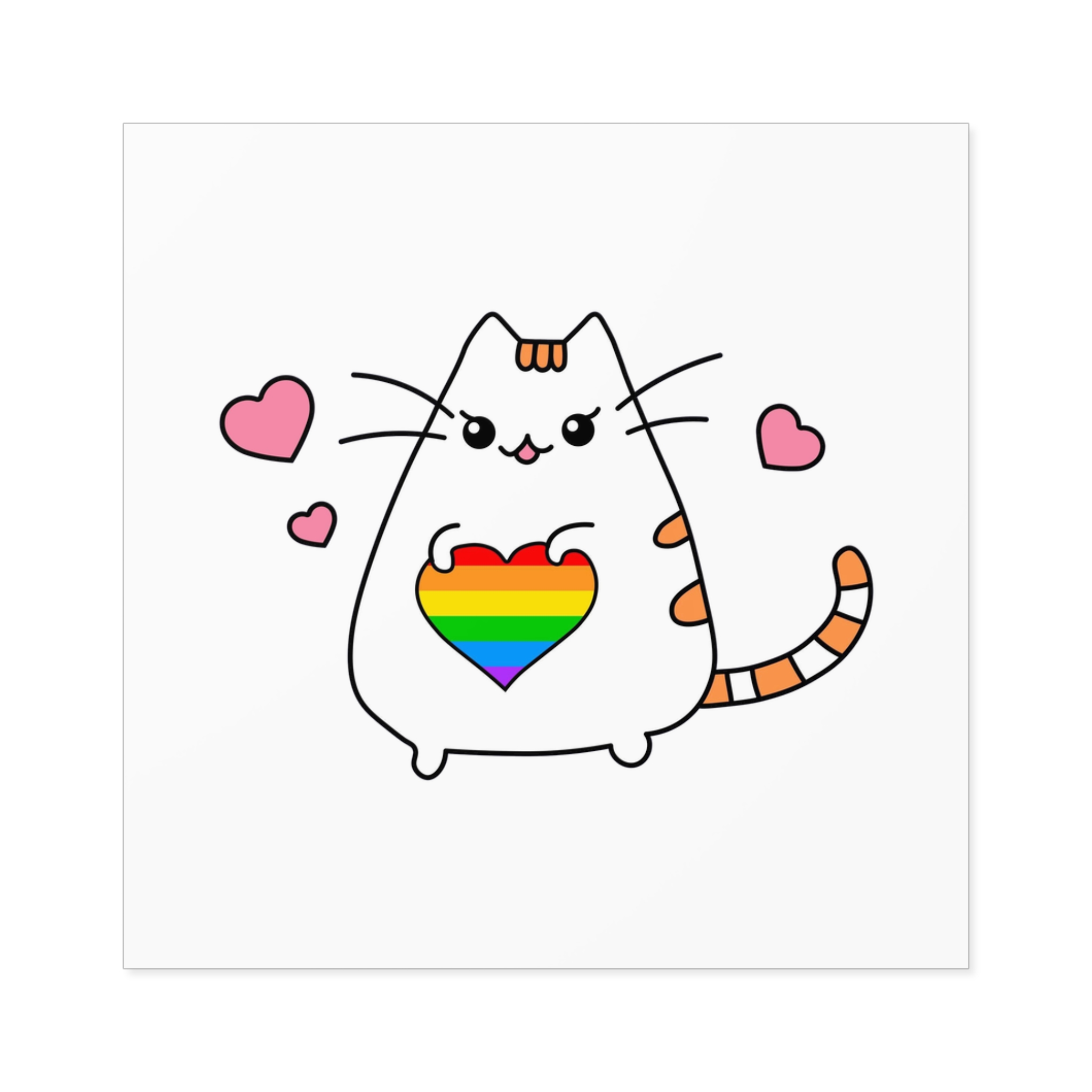 Kawaii Cat With Rainbow Heart Laminate Stickers Square - Image 17