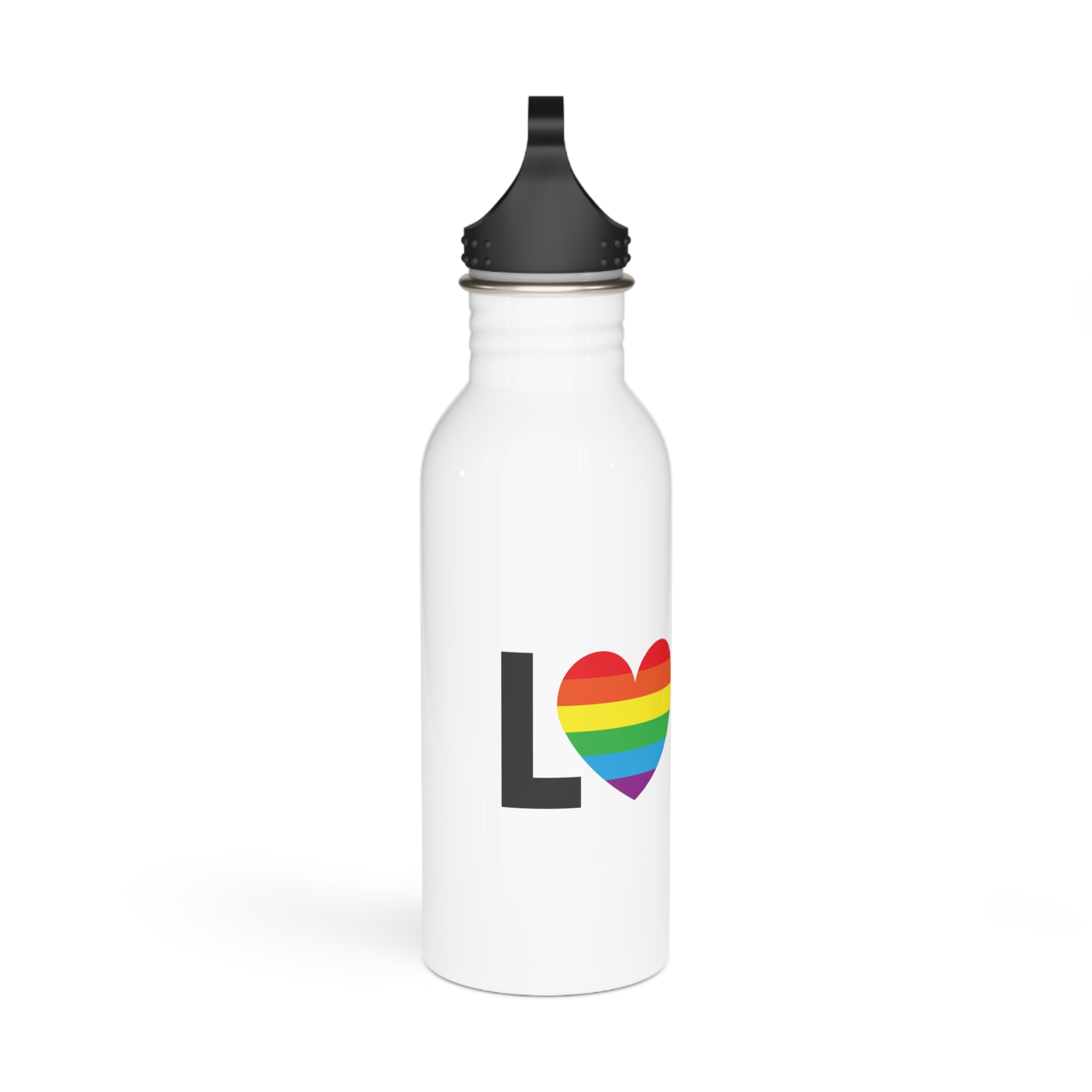 Vector Lgbt Rainbow Flag Love Heart Lettering Stainless Steel Water Bottle - Image 2