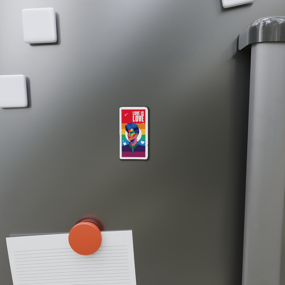 Poster Man With Rainbow Colored Face Rainbow Colored Background Die Cut Magnets - Image 2