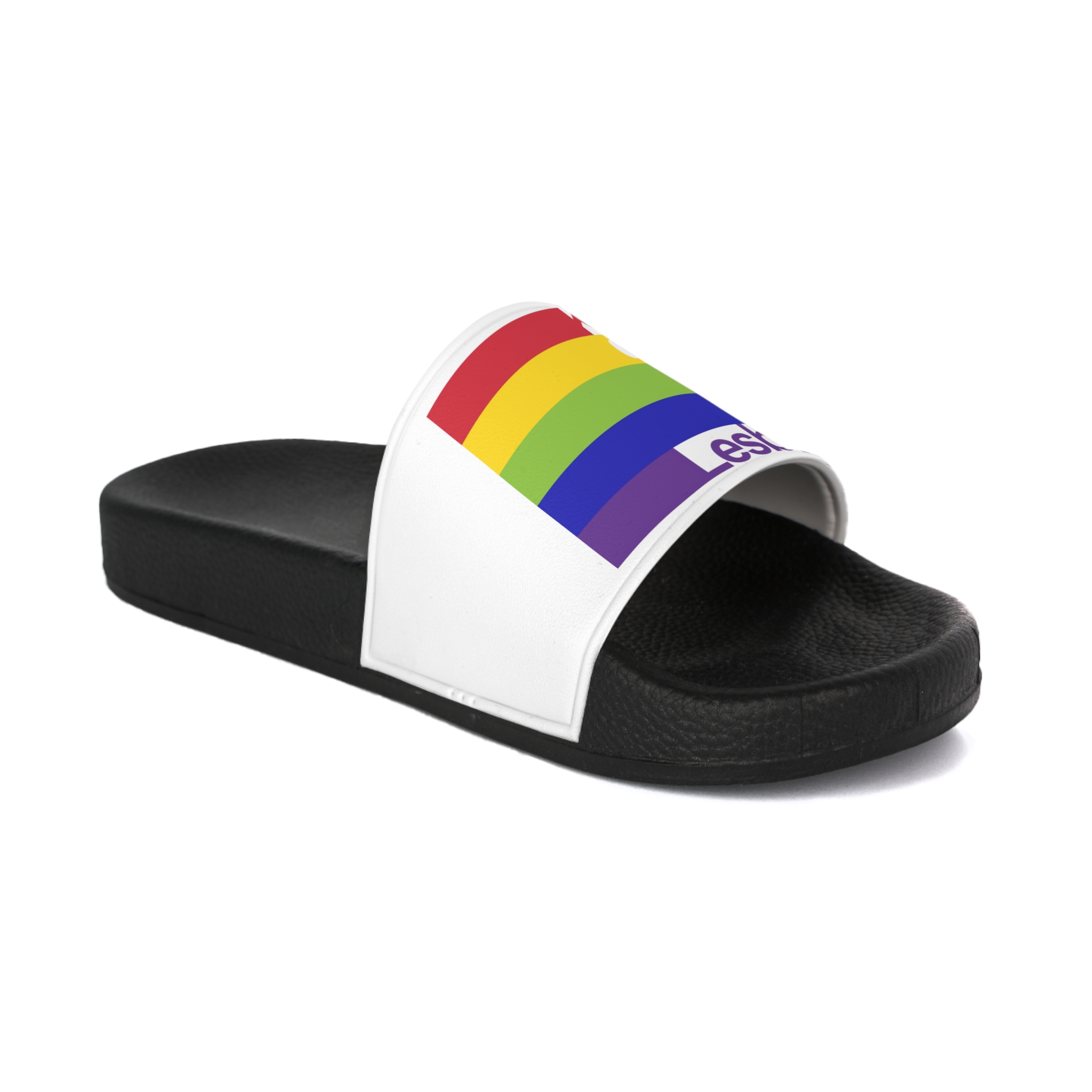 Lgbt Concept Motivating Phrase Colors Rainbow Keep Calm Be Yourself Mens Slide Sandals - Image 2