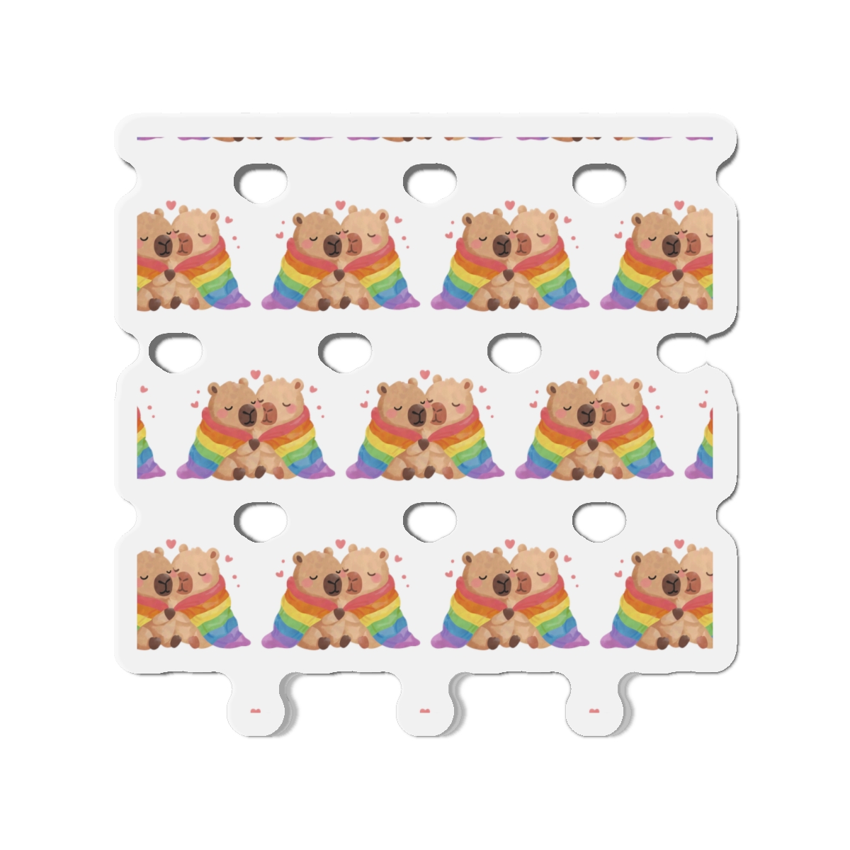 Two Capybaras Embracing Rainbow Blanket Illustration Die Cut Magnets - Image 13