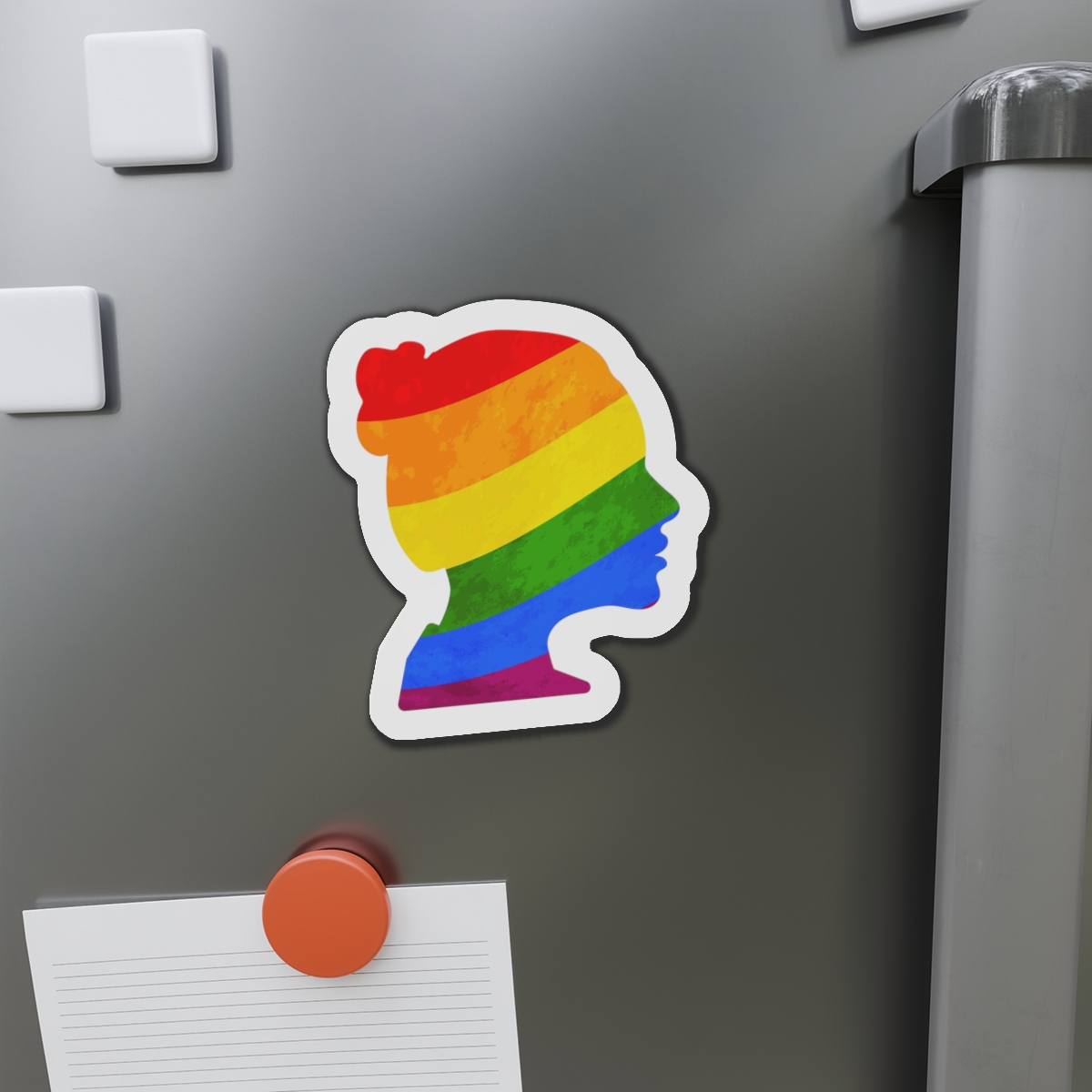 Black Detailed Realistic Girls Face Profile With Lgbt Pride Flag Isolated White Die Cut Magnets - Image 14