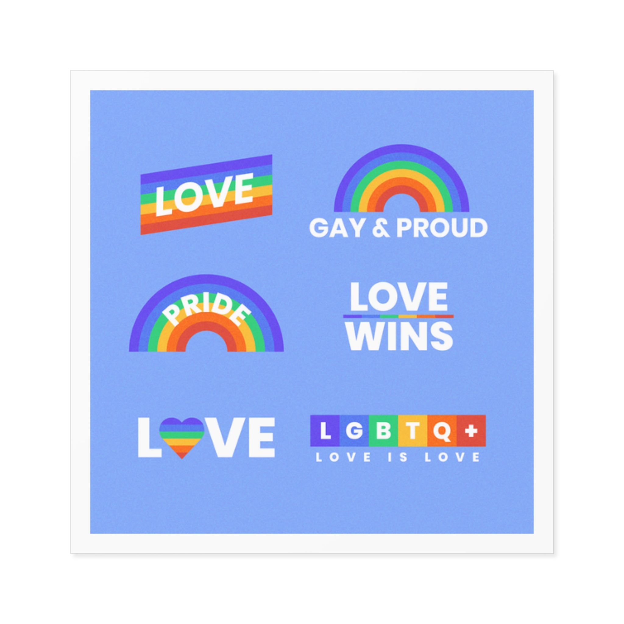 Pride Day Concept Rainbow Labels Laminate Stickers Square