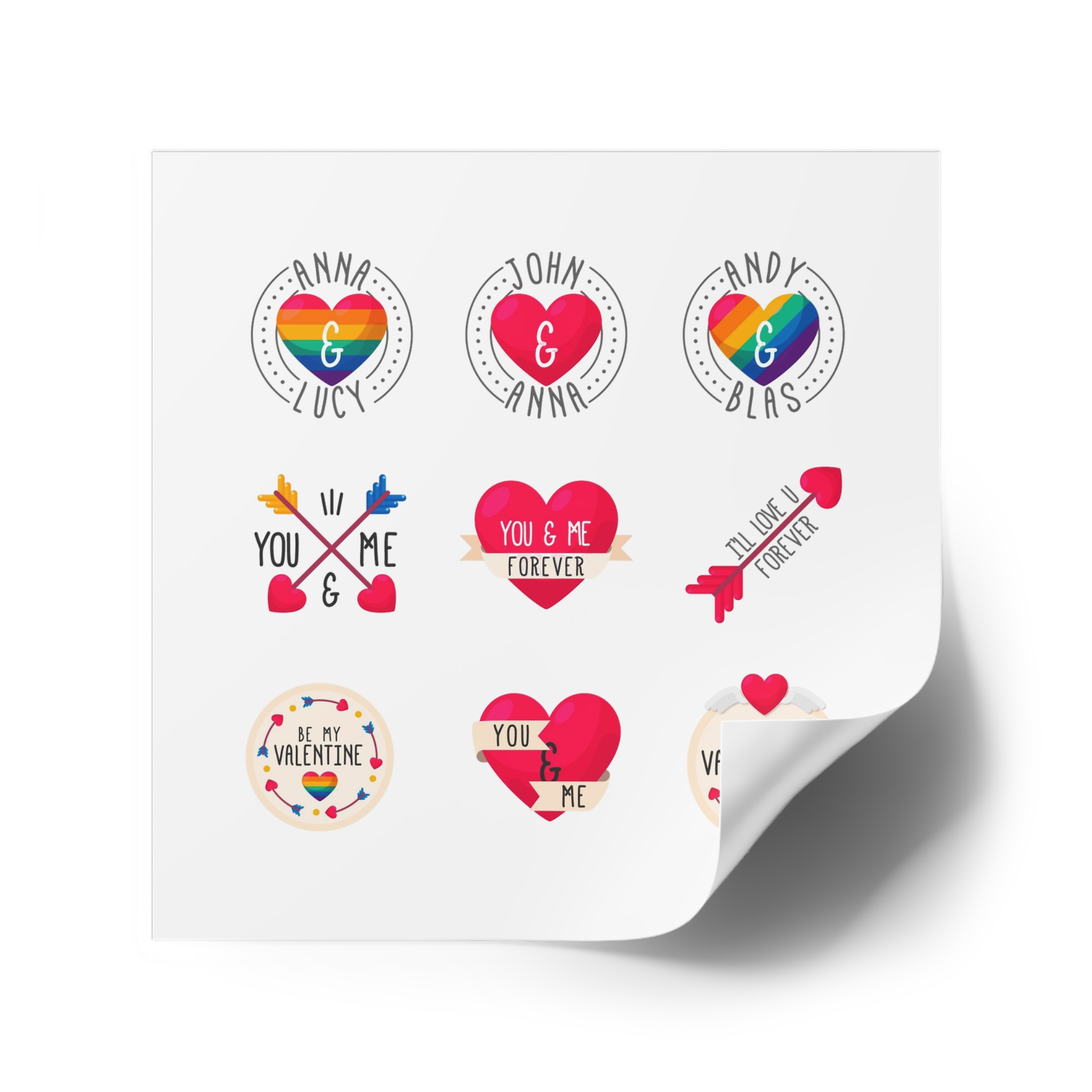 Lgbt Valentine S Day Label Collection Laminate Stickers Square - Image 34
