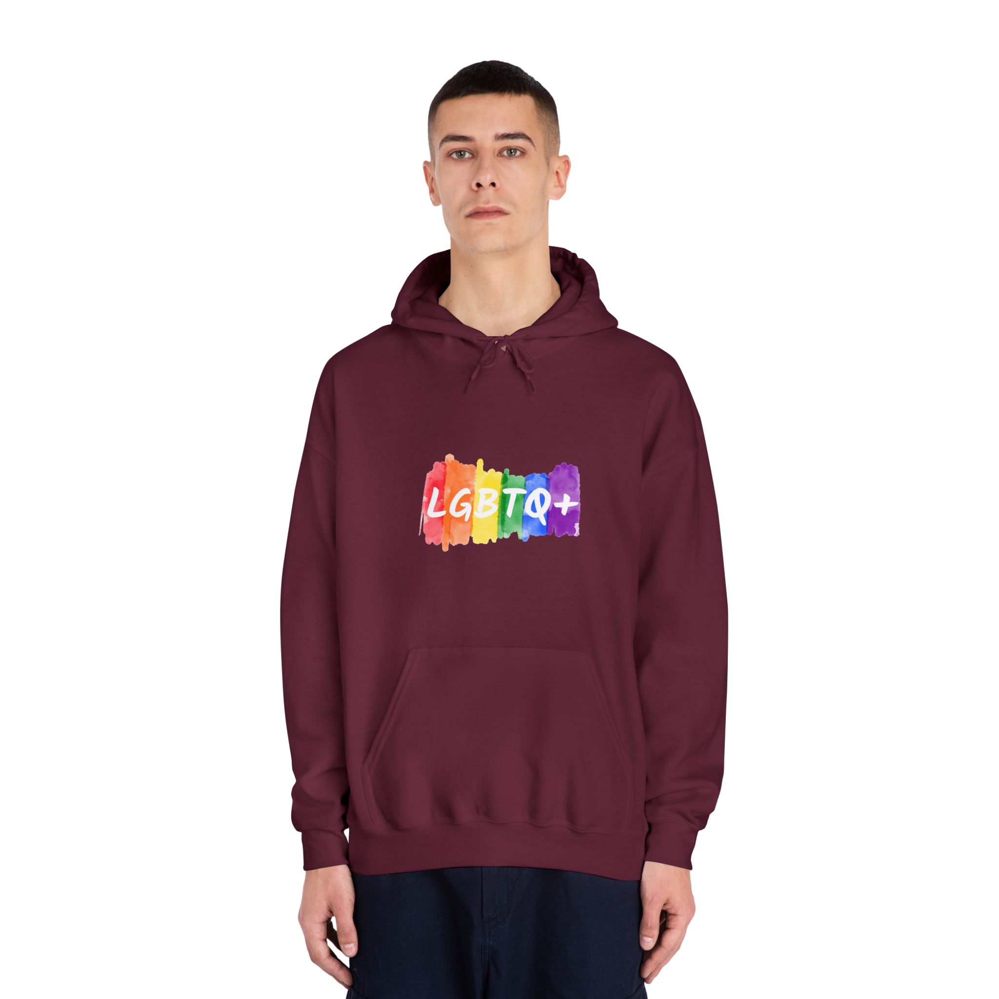 Lgbtq Logo Lettering Text Vector Rainbow Watercolor Paint Textured Colorful Stripes Unisex Dryblend Hooded Sweatshirt - Image 19