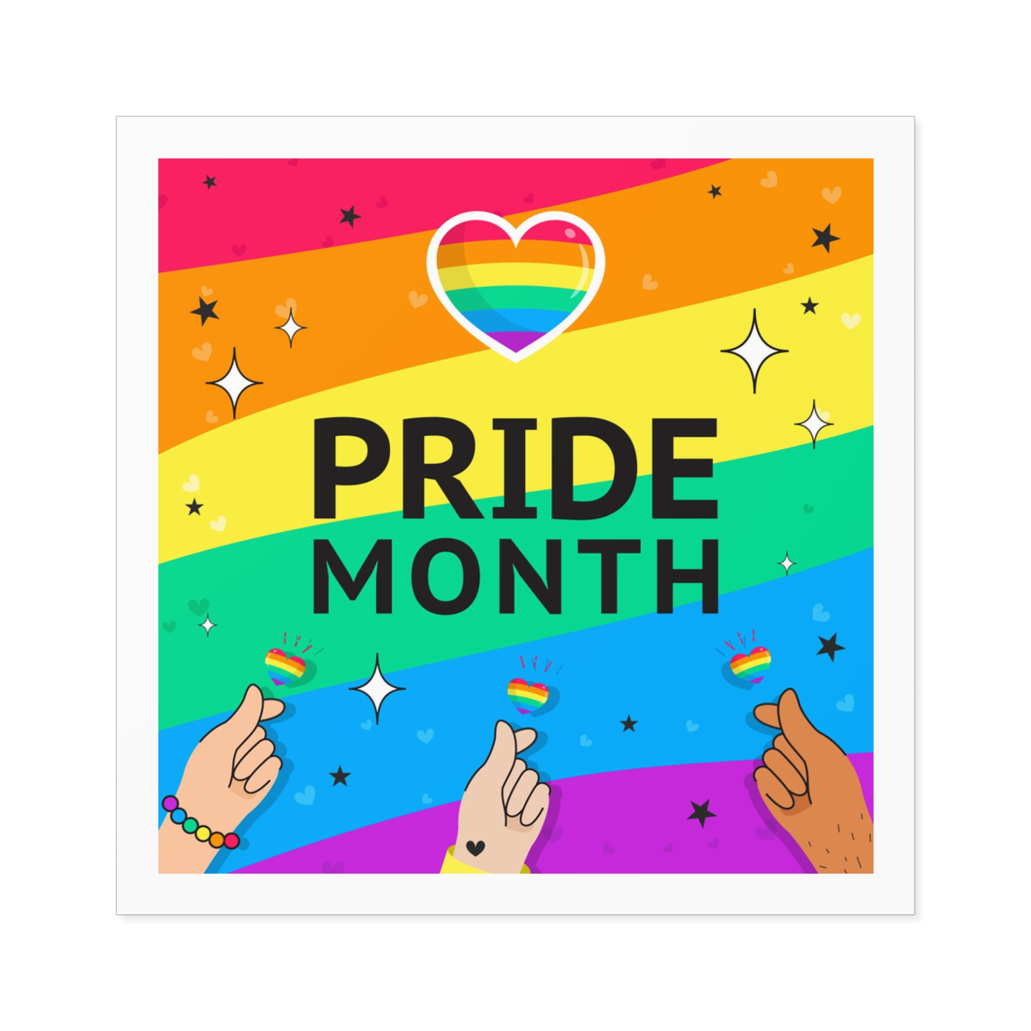 Pride Month Greeting Card Vector Illustration Hand Symbol Mini Heart Rainbow Flag Laminate Stickers Square - Image 29