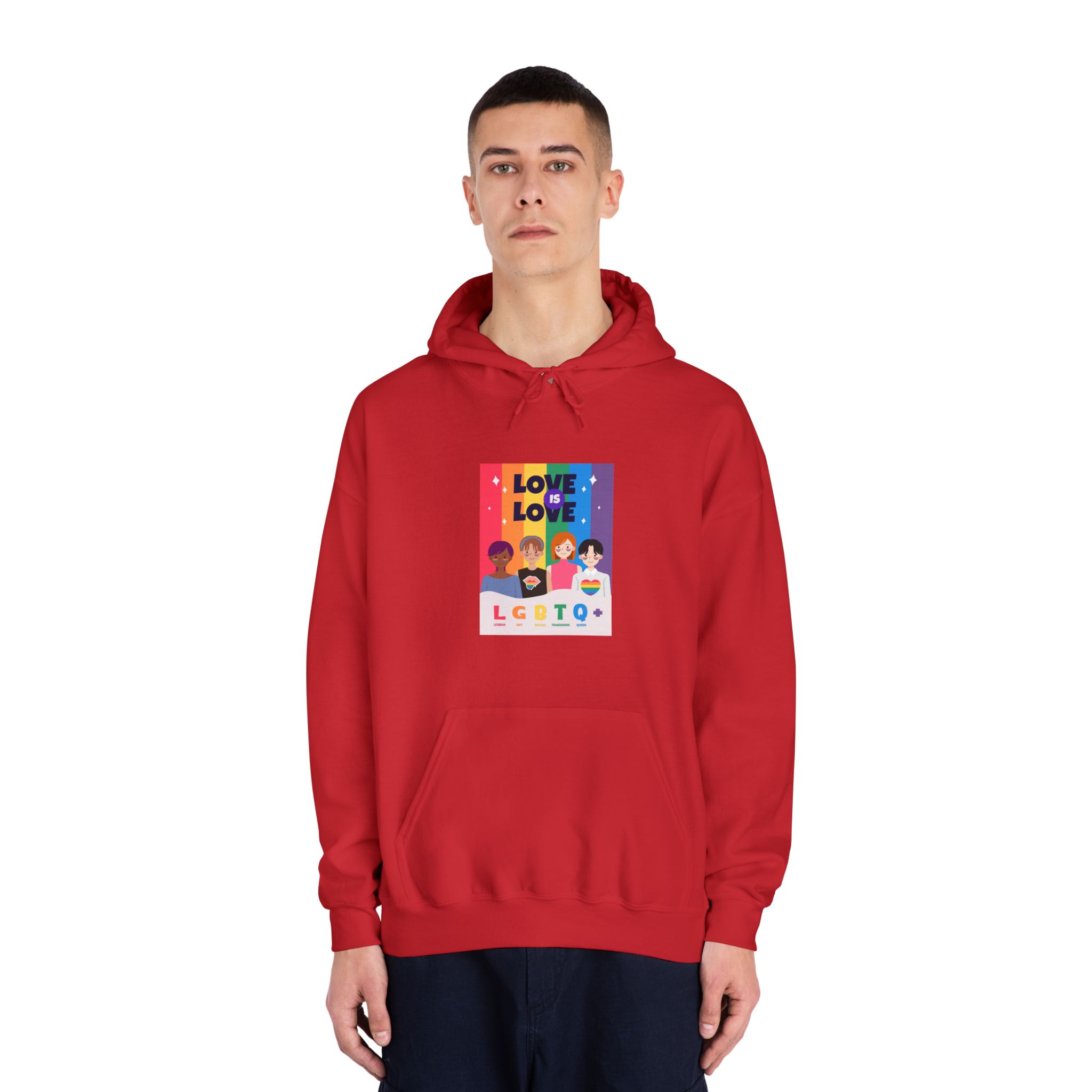 Lgbtq Pride Month Poster Vector With Diverse Characters Rainbow Celebrate Love Inclusivity Unisex Dryblend Hooded Sweatshirt - Image 35