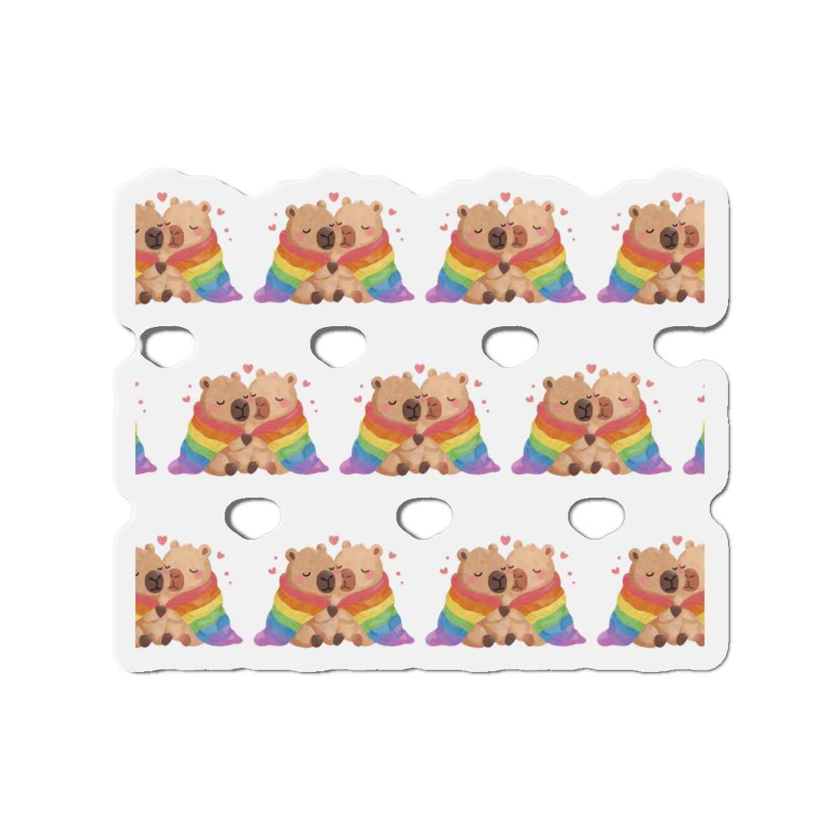 Two Capybaras Embracing Rainbow Blanket Illustration Die Cut Magnets - Image 7