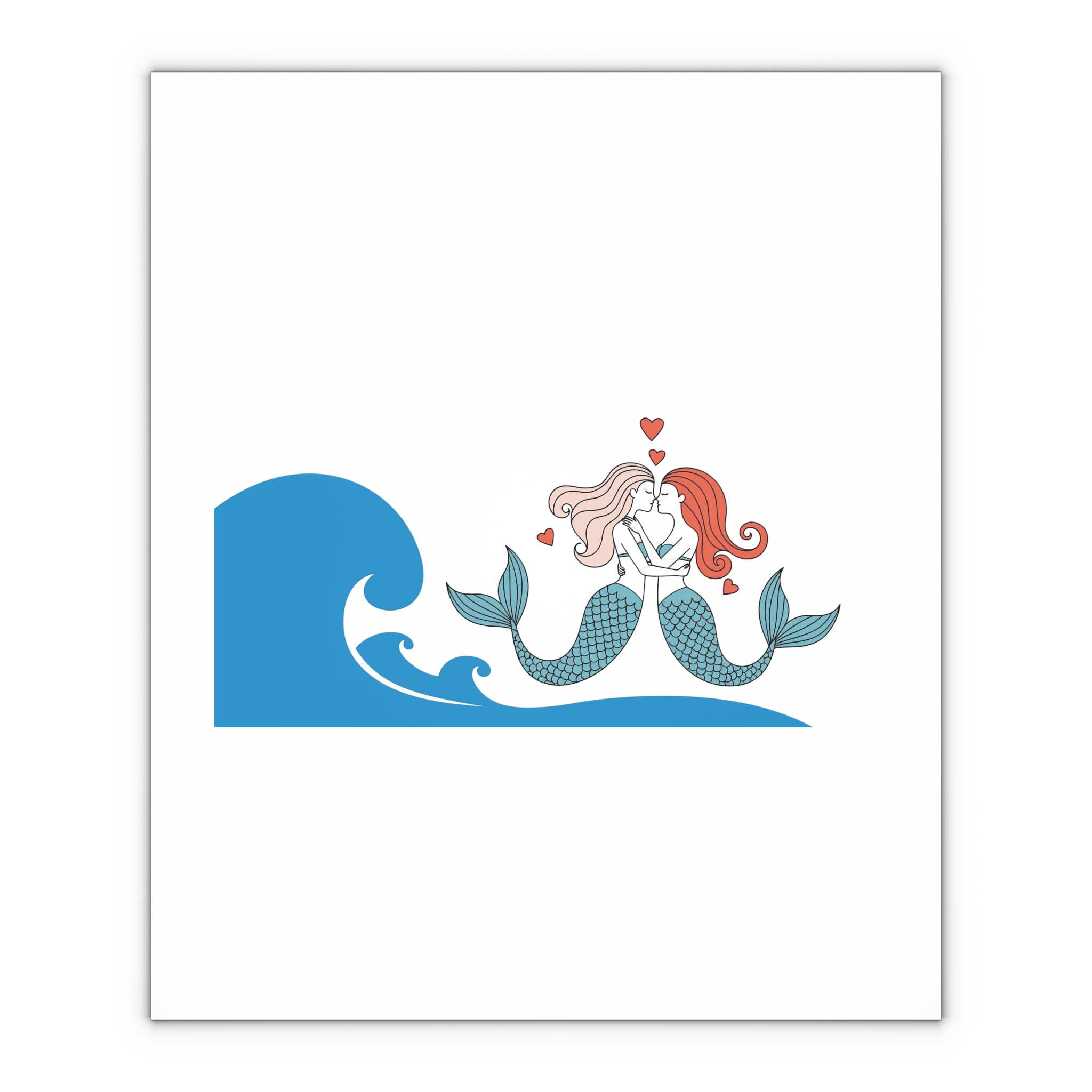 Two Mermaids Love With Hearts Their Heads Gift Wrapping Paper Sheets 1pc - Image 4