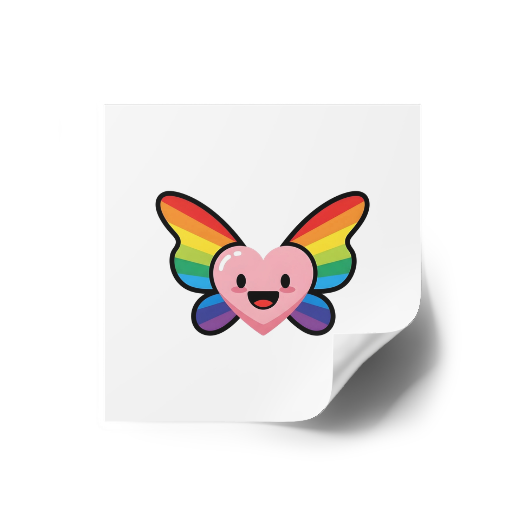 Happy Rainbow Heart Butterfly1 Laminate Stickers Square - Image 2