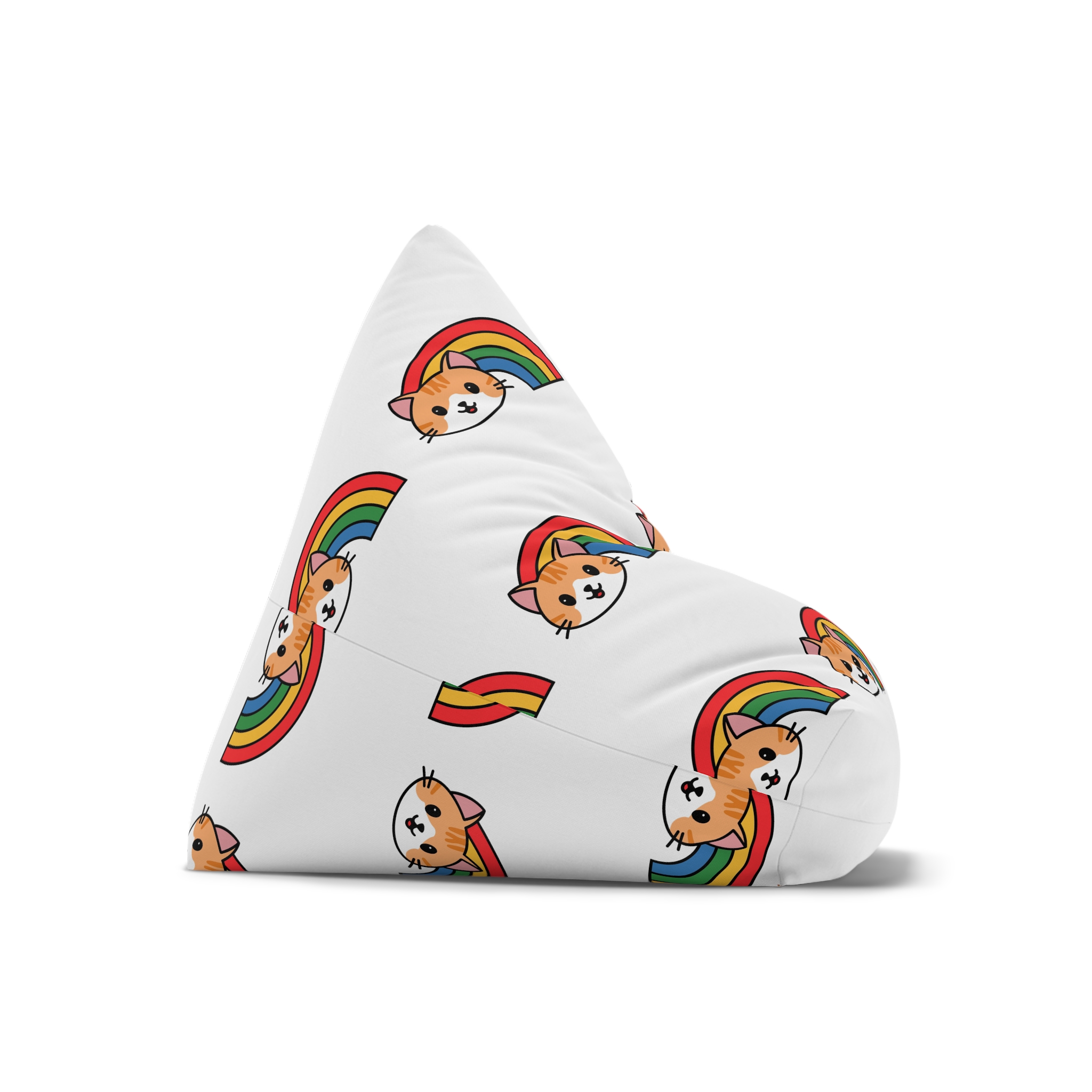 Cartoon Cat Head Illustration With Rainbow Happy Expression Bean Bag Chair Cover - Image 7