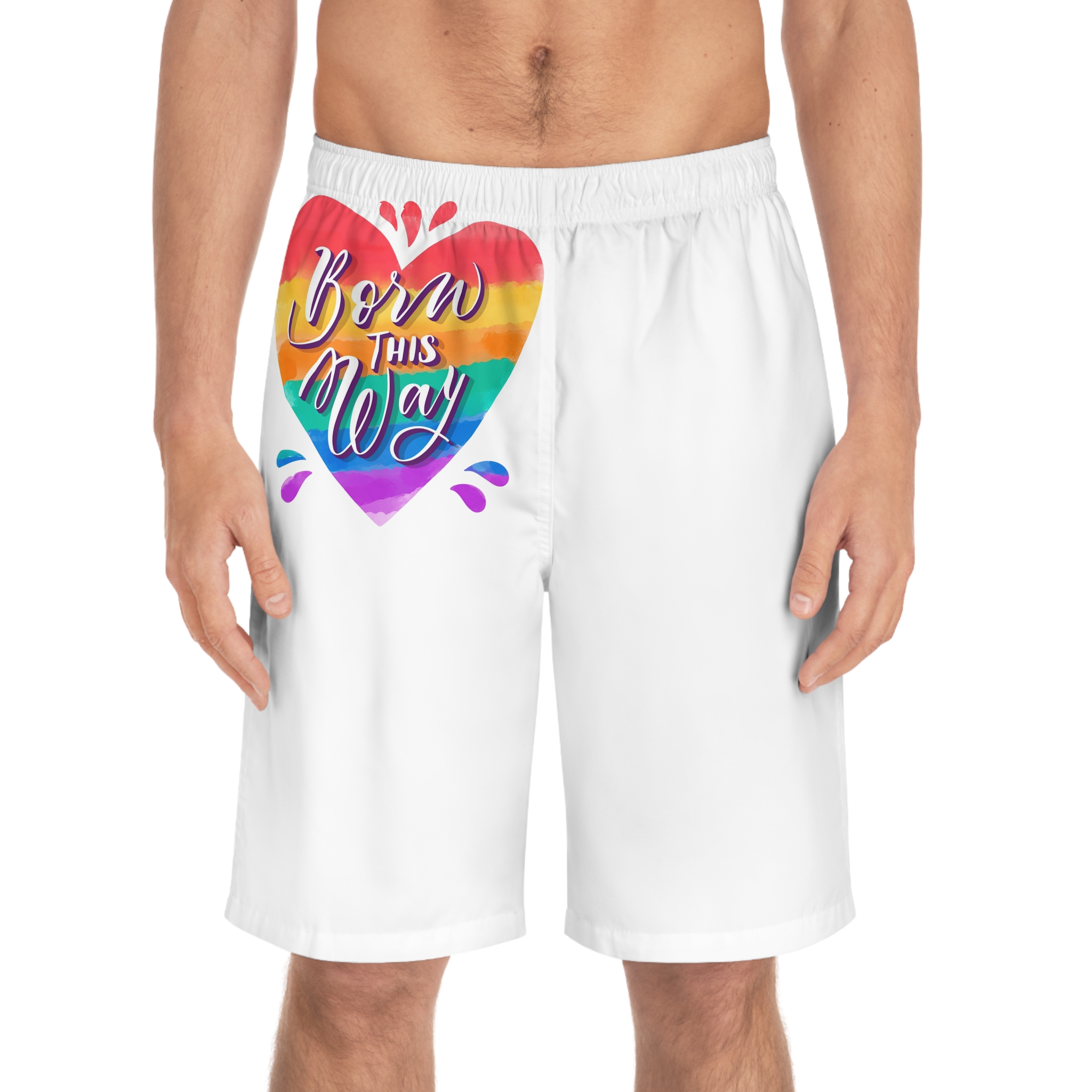 Hand Painted Watercolor Pride Day Lettering Mens Board Shorts Aop - Image 3