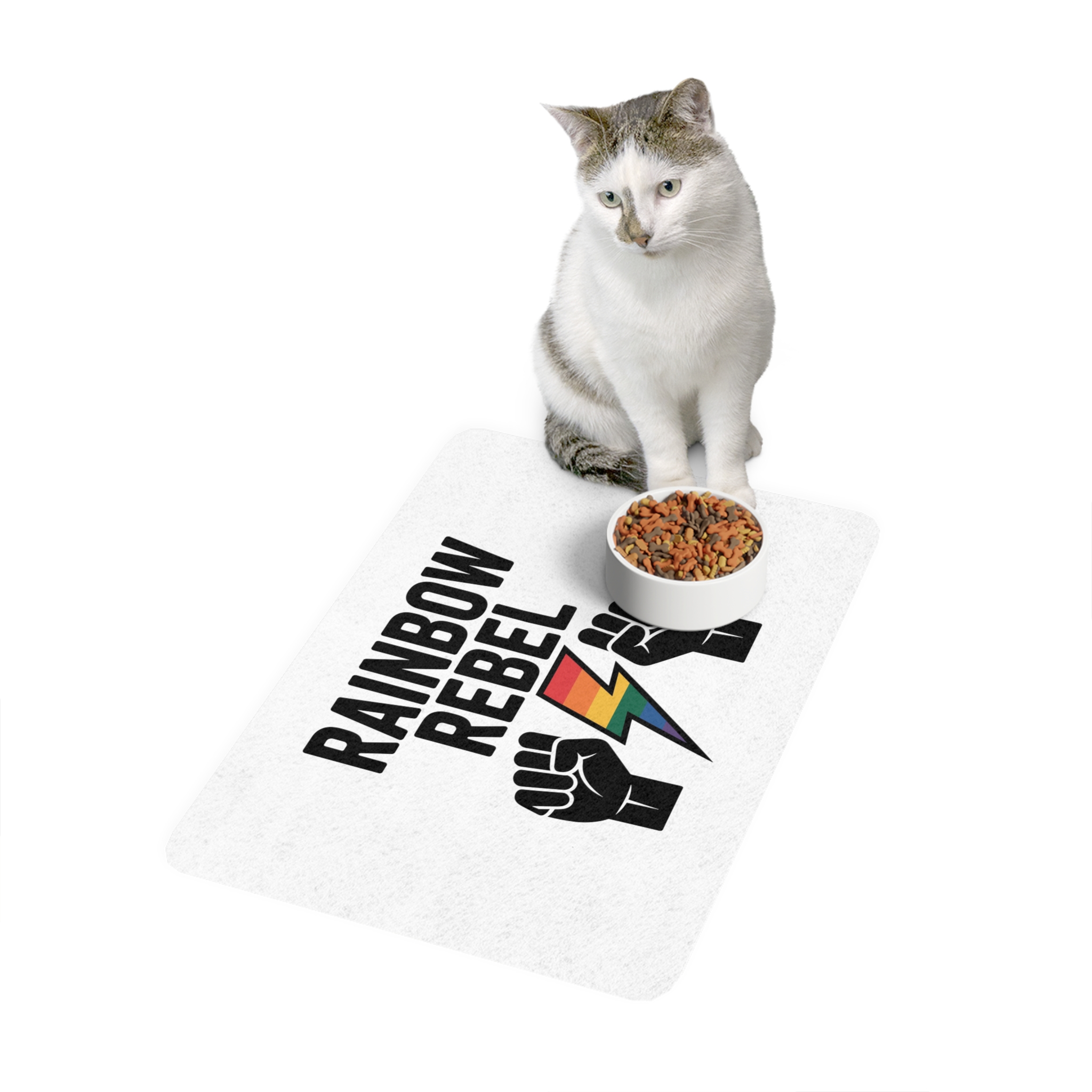 Rainbow Rebel T Shirt Design Isolated White Background 3 Pet Food Mat 12x18 - Image 3