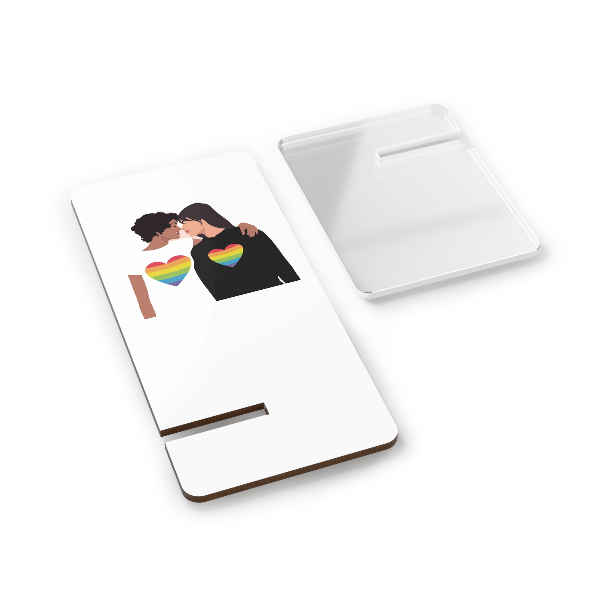 Embracing Lgbt Couple Couple Girls Love Smiling Each Other Mobile Display Stand For Smartphones - Image 2