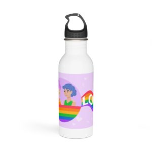 Joyful Group Holding Waving Pride Flag Stainless Steel Water Bottle