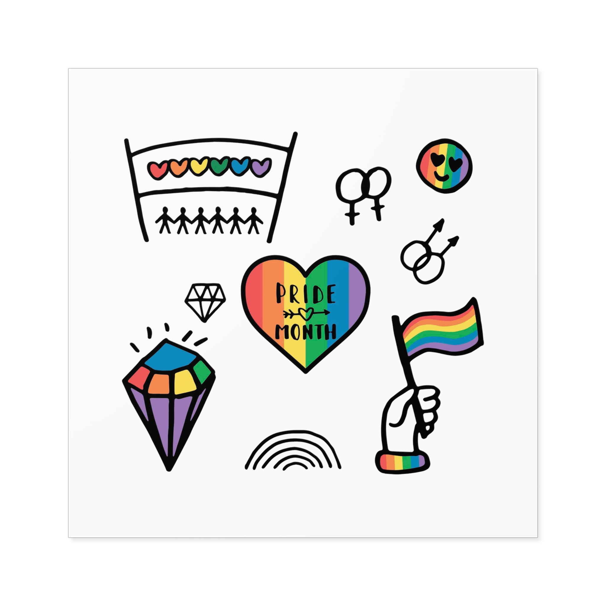 Lgbt Doodle Set Rainbow Flag Pride Month Vector Illustration Laminate Stickers Square - Image 33