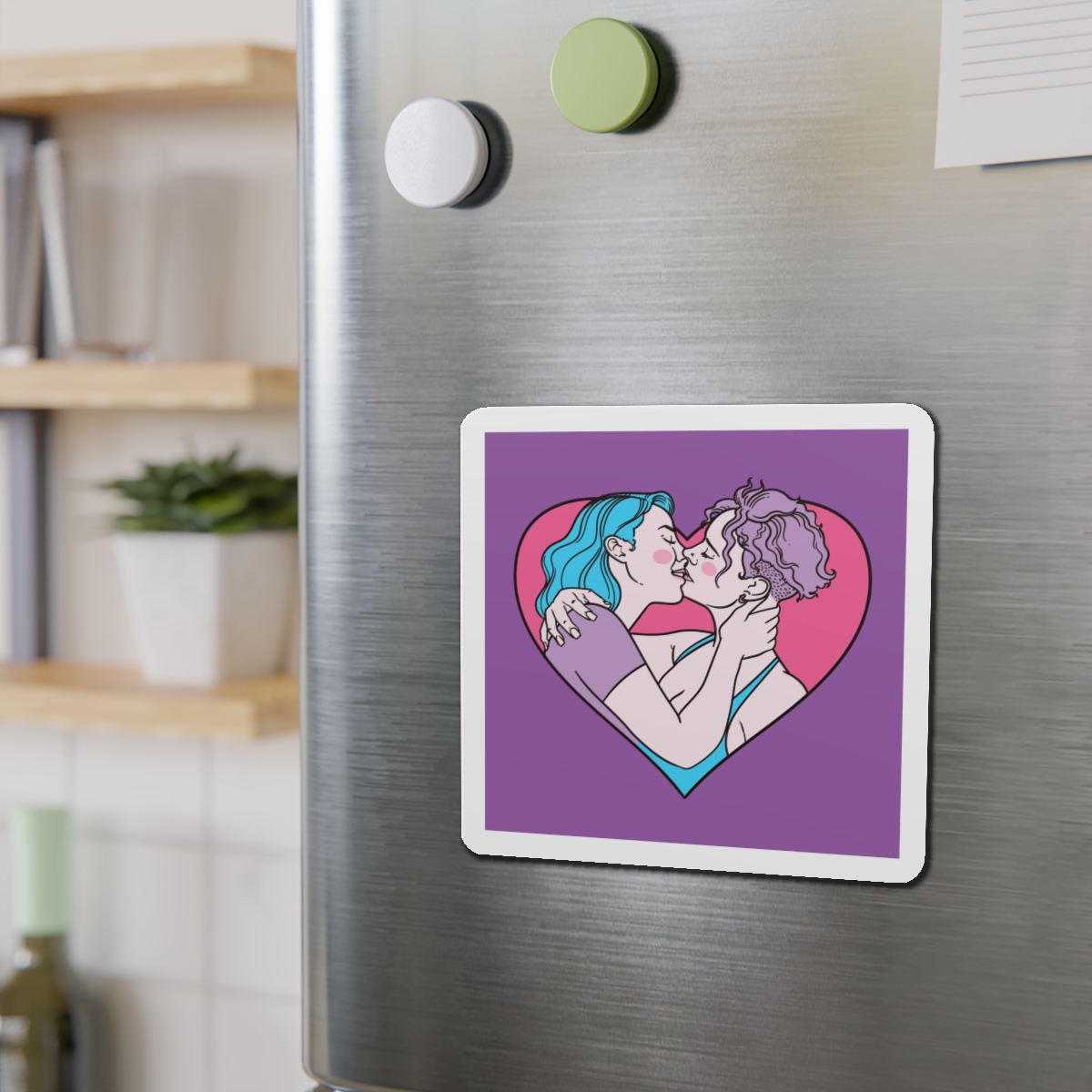 Hand Drawn Affectionate Lesbian Kiss Die Cut Magnets - Image 12