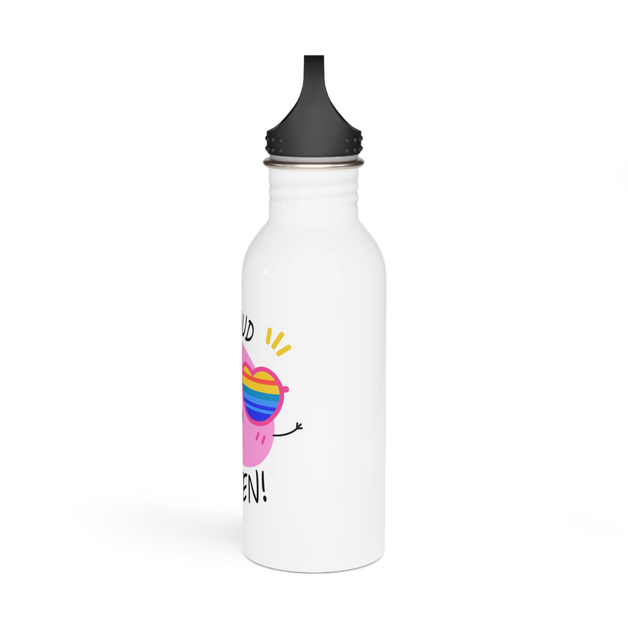 Pink Blob With Rainbow Heart Sunglasses Saying Proud Queen Flat Sticker Stainless Steel Water Bottle - Image 4