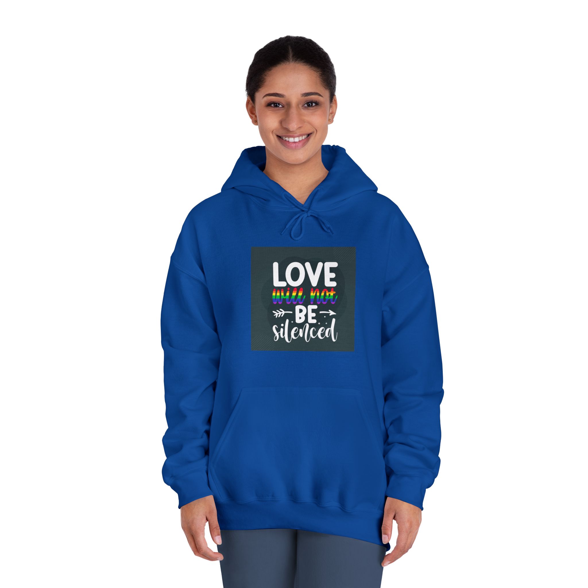 Love Will Be Silenced Premium Gay Pride Lettering Vector Design Unisex Dryblend Hooded Sweatshirt - Image 28