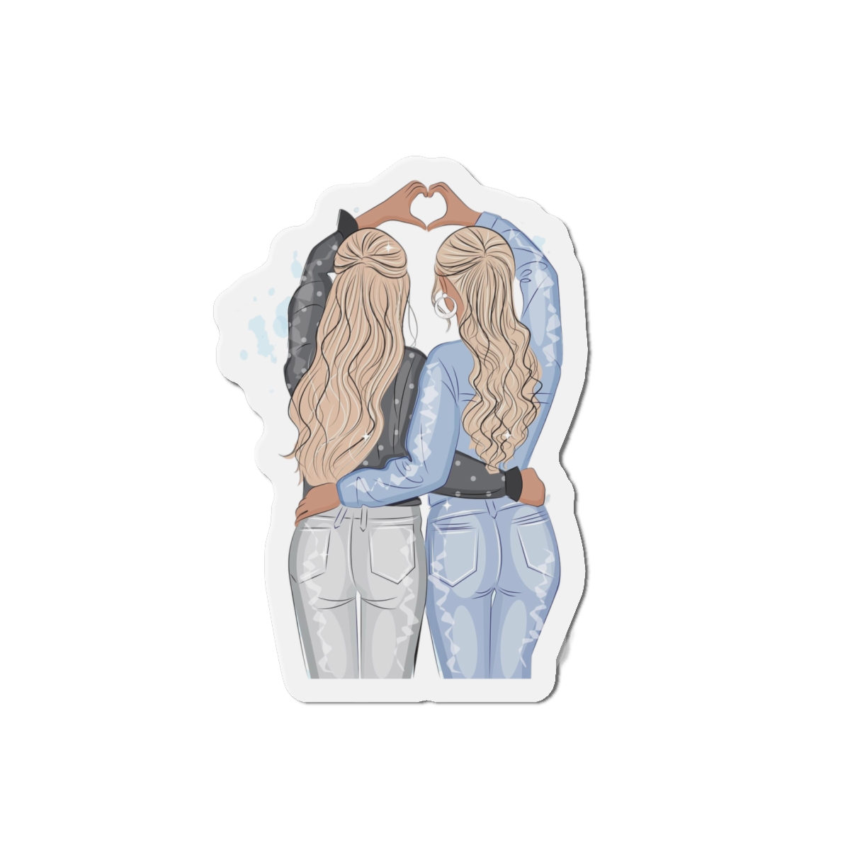 Two Girls Friends Sister Friends With Long Hair Hugging Friendship Day Print Valentine Vector(1) Die Cut Magnets - Image 13