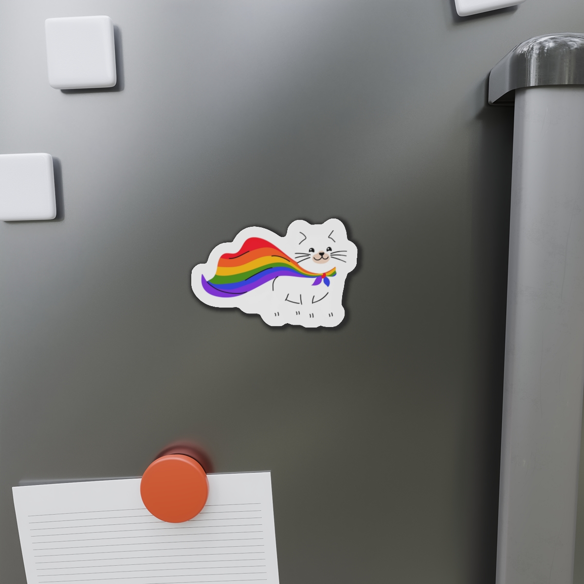 Kawaii Cat With Lgbtq Rainbow Flag Cartoon Die Cut Magnets - Image 8