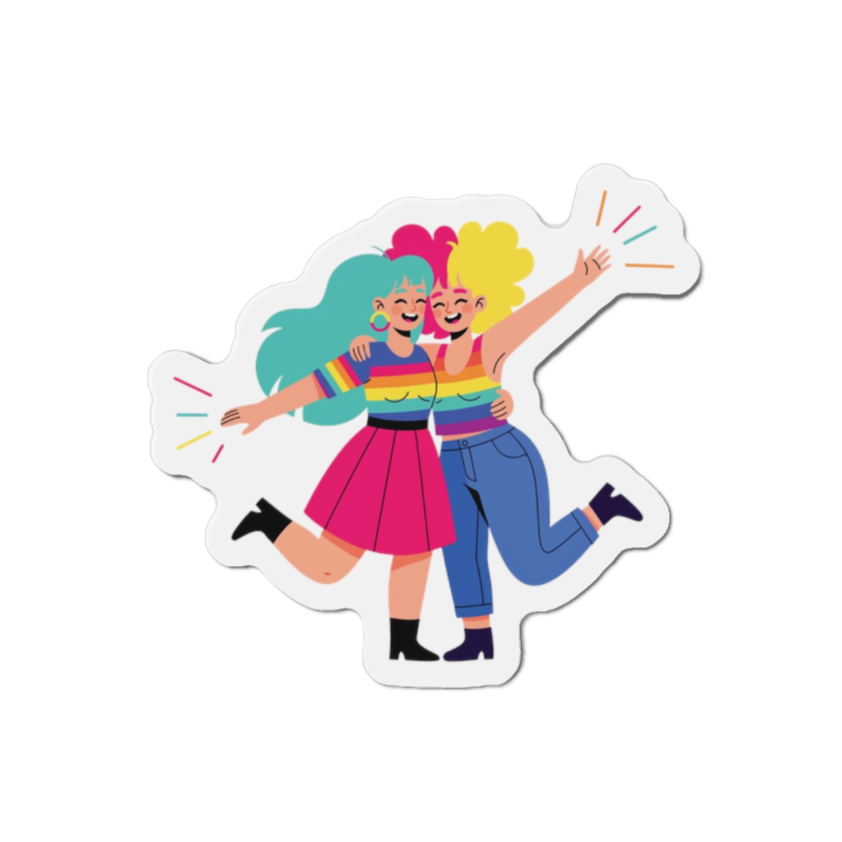 Two Happy Women Celebrating With Pride Flag Colors Die Cut Magnets