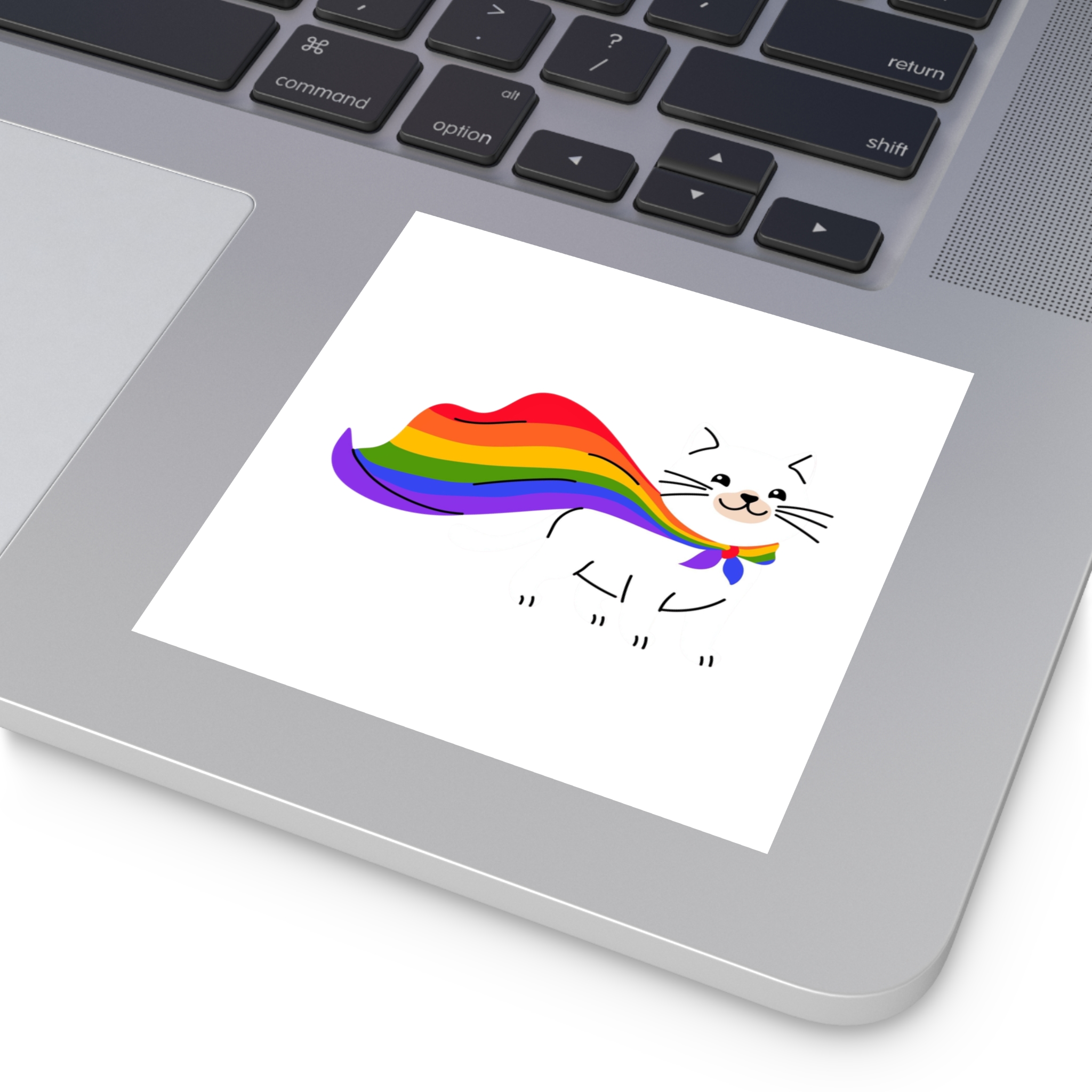 Kawaii Cat With Lgbtq Rainbow Flag Cartoon Laminate Stickers Square - Image 19