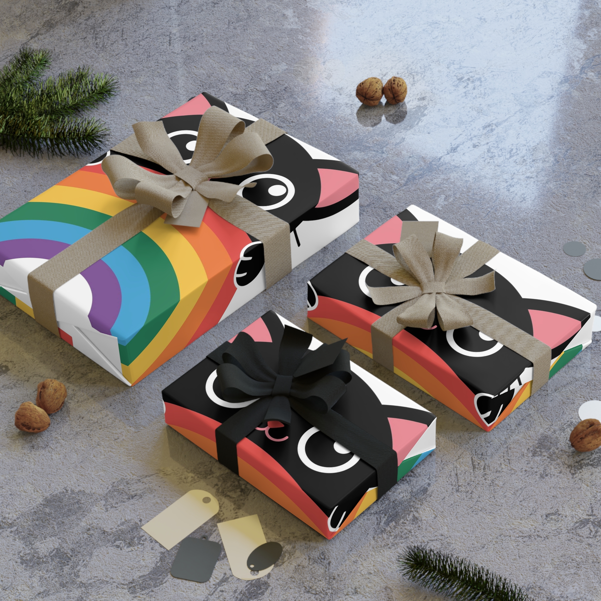 Black Cat With Rainbow Icon Pride Pet Design Vector Illustration Gift Wrapping Paper Rolls 1pc - Image 4