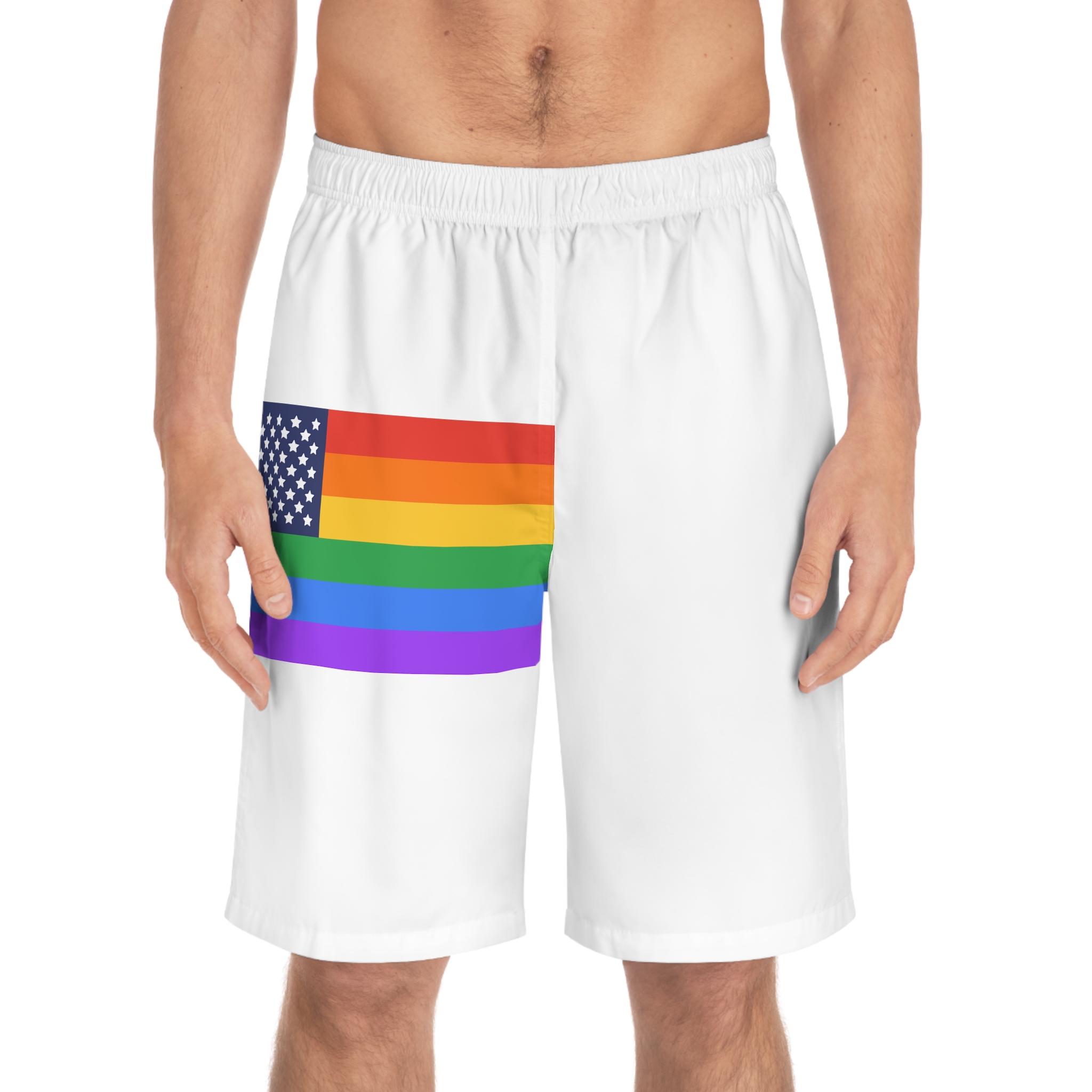 Lgbt Pride Month June Lesbian Gay Bisexual Transgender Lgbtq Flag Rainbow Vector (1) Mens Board Shorts Aop - Image 3