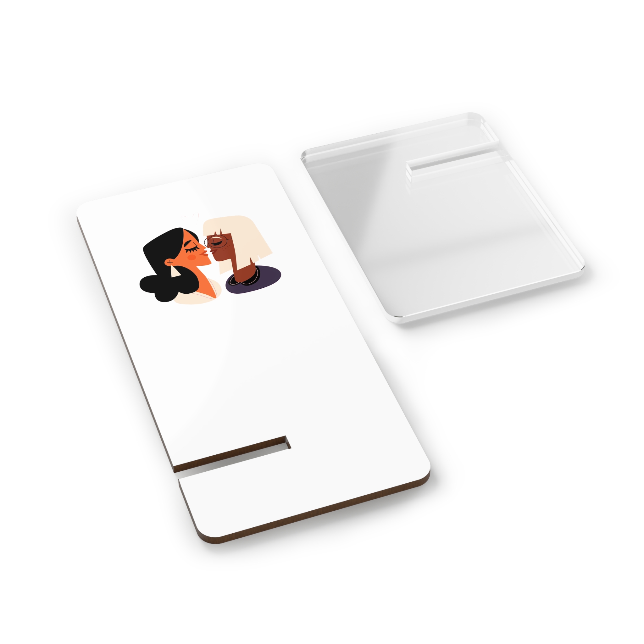 Flat Design Lesbian Couple Kiss Illustration (2) Mobile Display Stand For Smartphones - Image 2