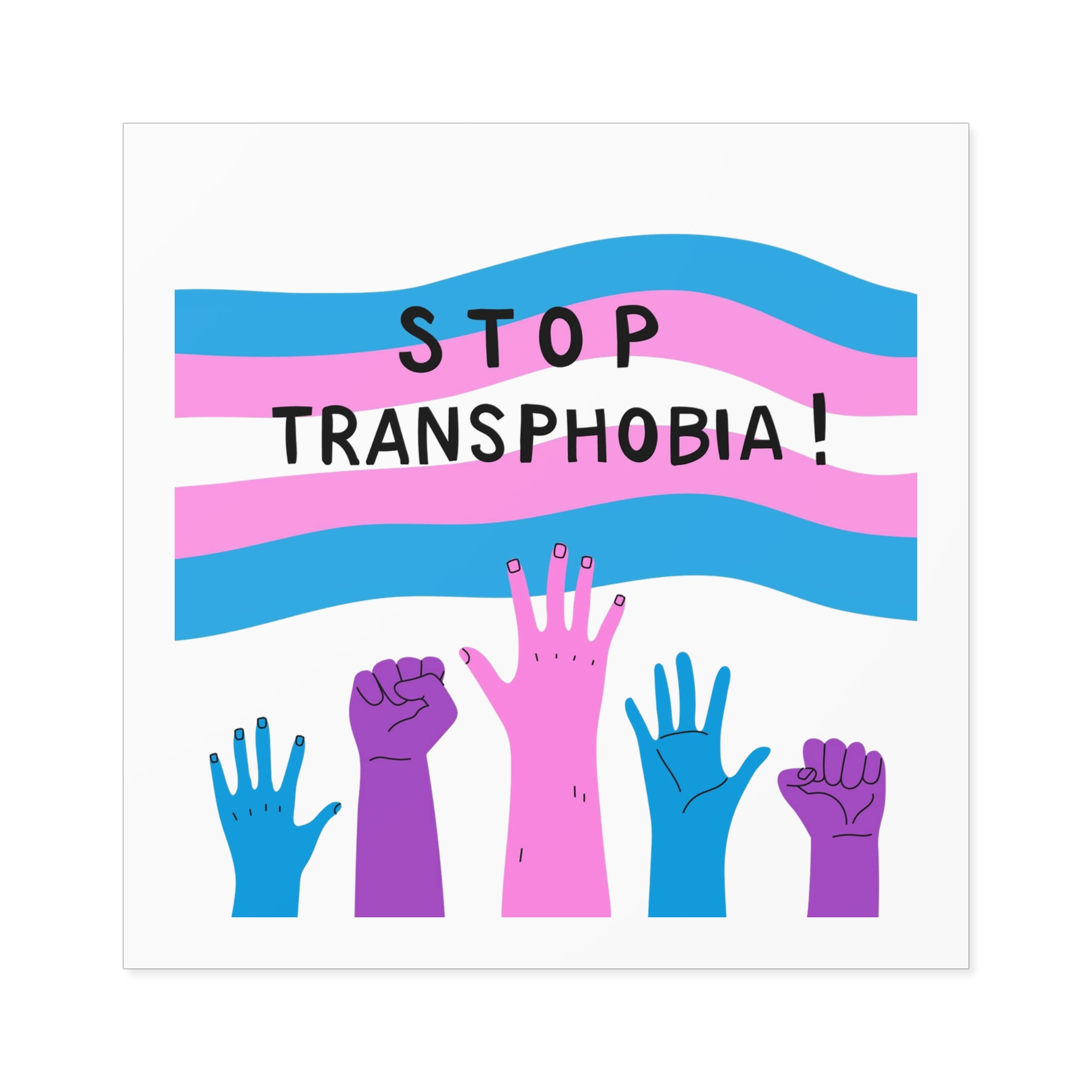 Hand Drawn Stop Transphobia Concept Illustration Laminate Stickers Square - Image 73