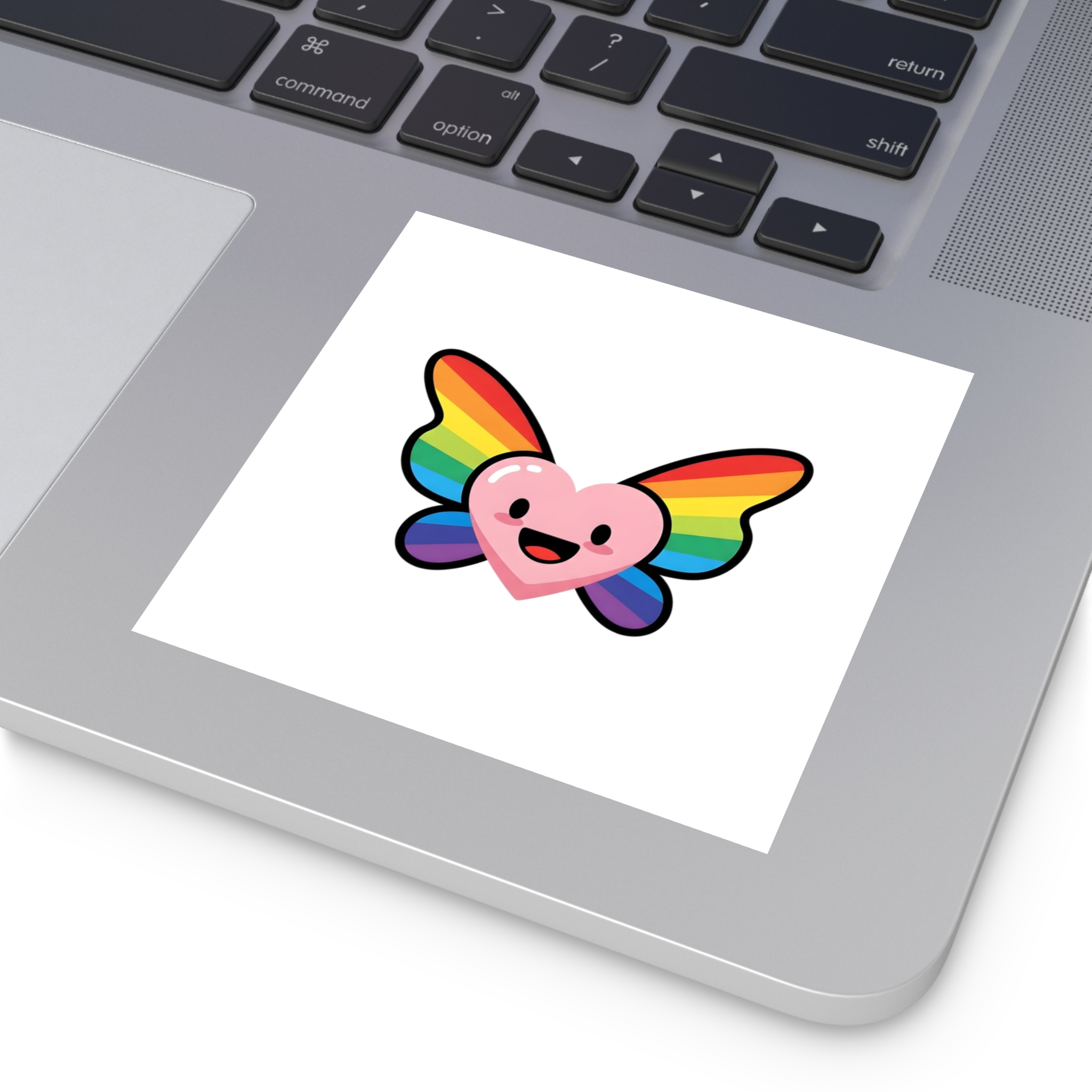 Happy Rainbow Heart Butterfly1 Laminate Stickers Square - Image 27