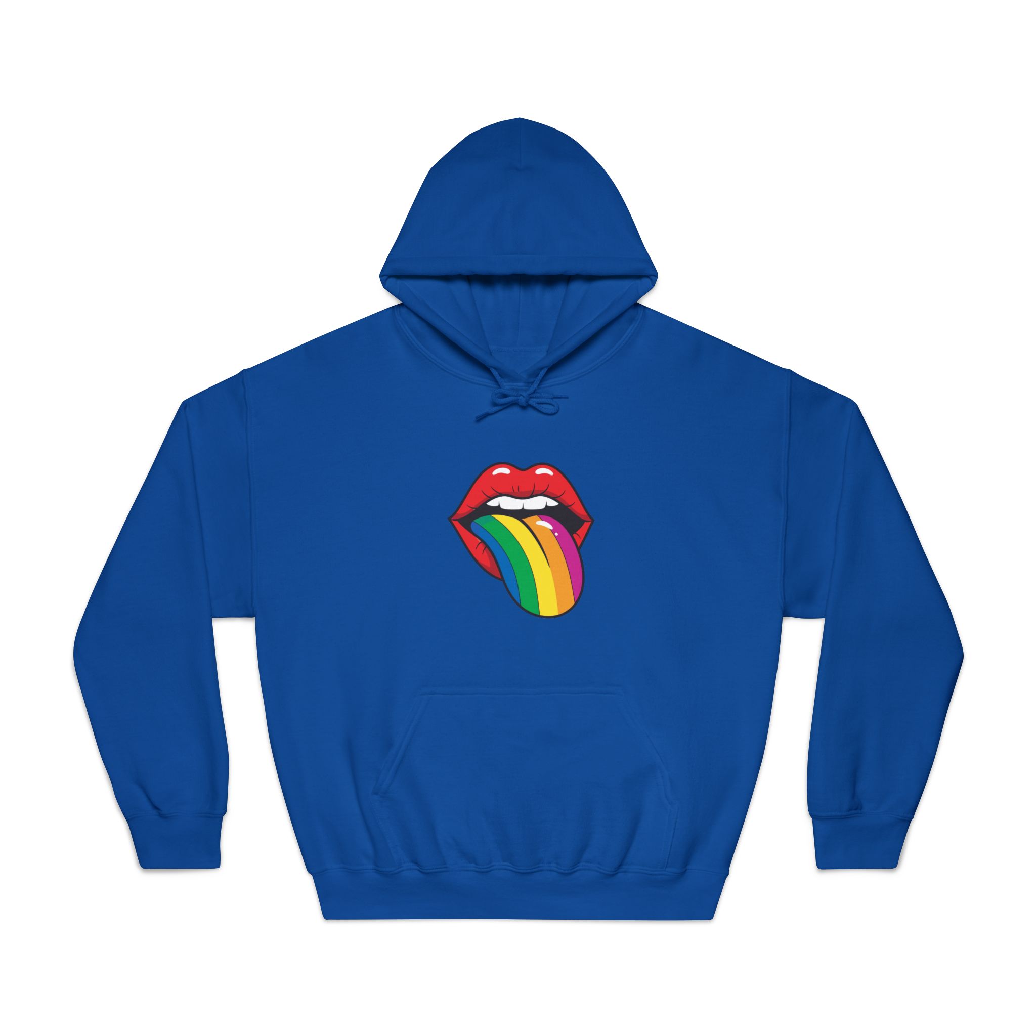 Pop Art Illustration Open Red Lips With Long Colorful Rainbow Tongue Sticking Out Now Unisex Dryblend Hooded Sweatshirt - Image 25