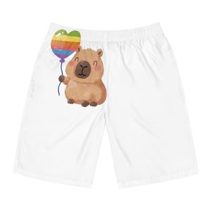 Capybara Holding Rainbow Heart Balloon Illustration (1) Mens Board Shorts Aop