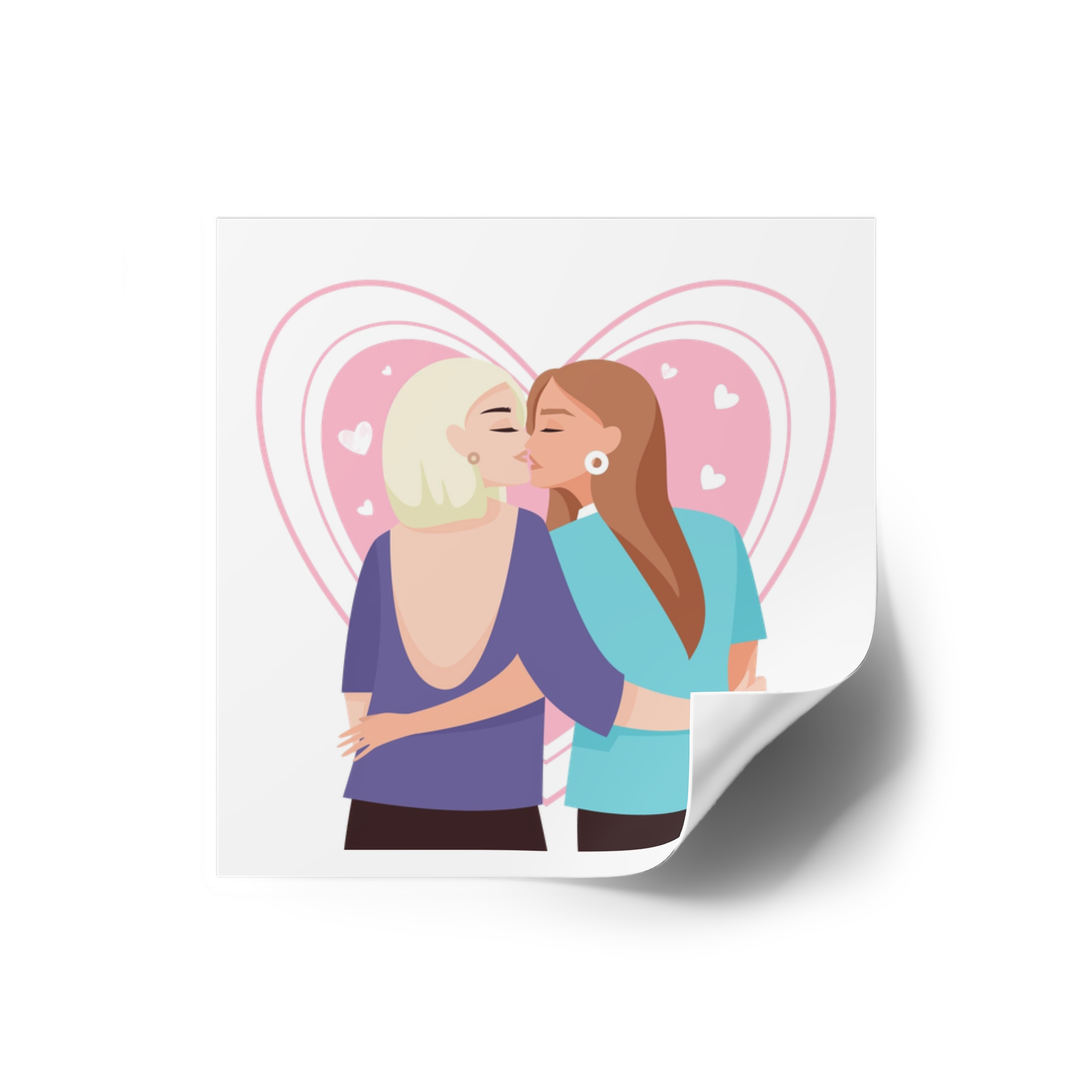 Lesbian Couple Kiss Flat Design Style Laminate Stickers Square - Image 10