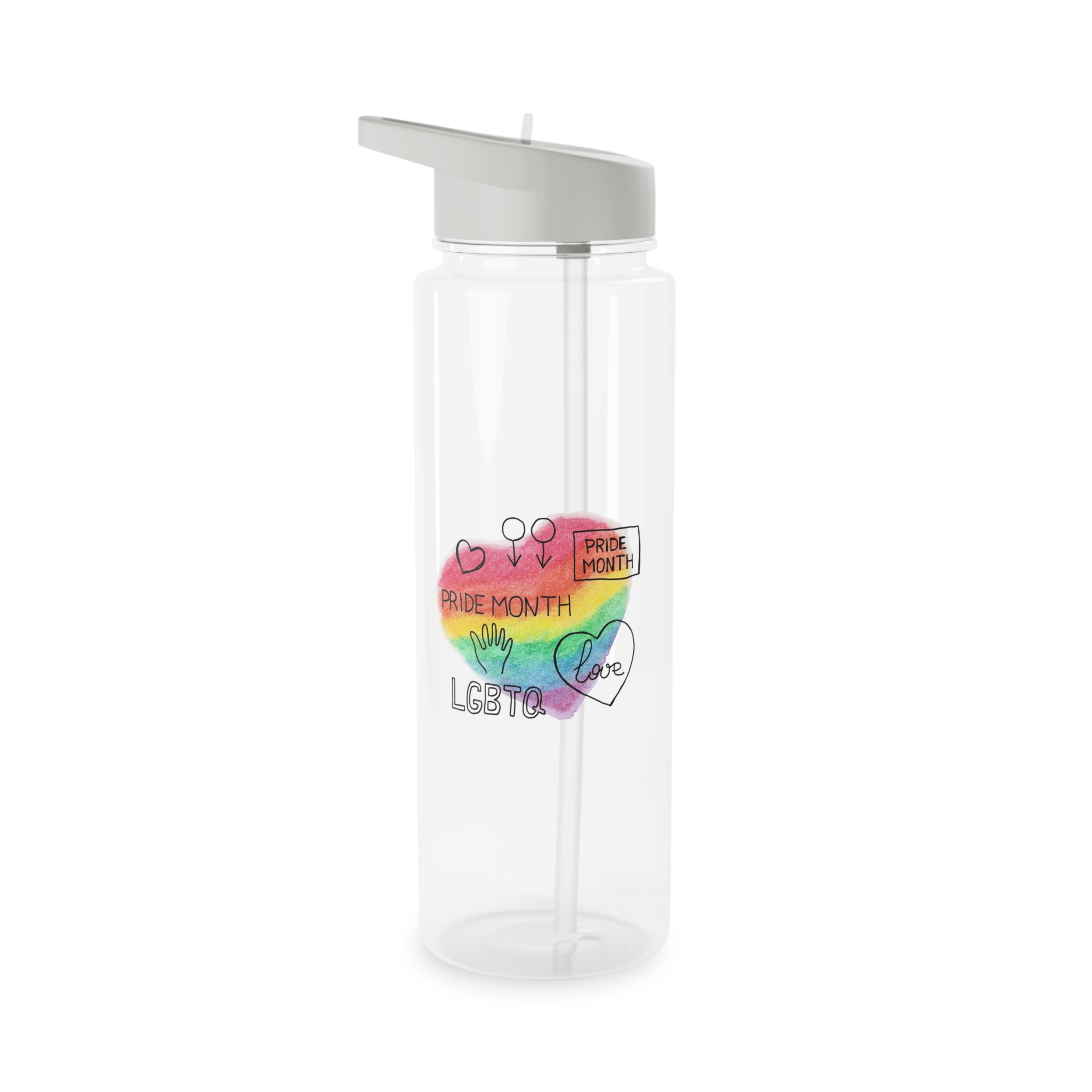 Lgbtq Hand Drawn Symbols Rainbow Coloured Heart Background Tritan Water Bottle - Image 5
