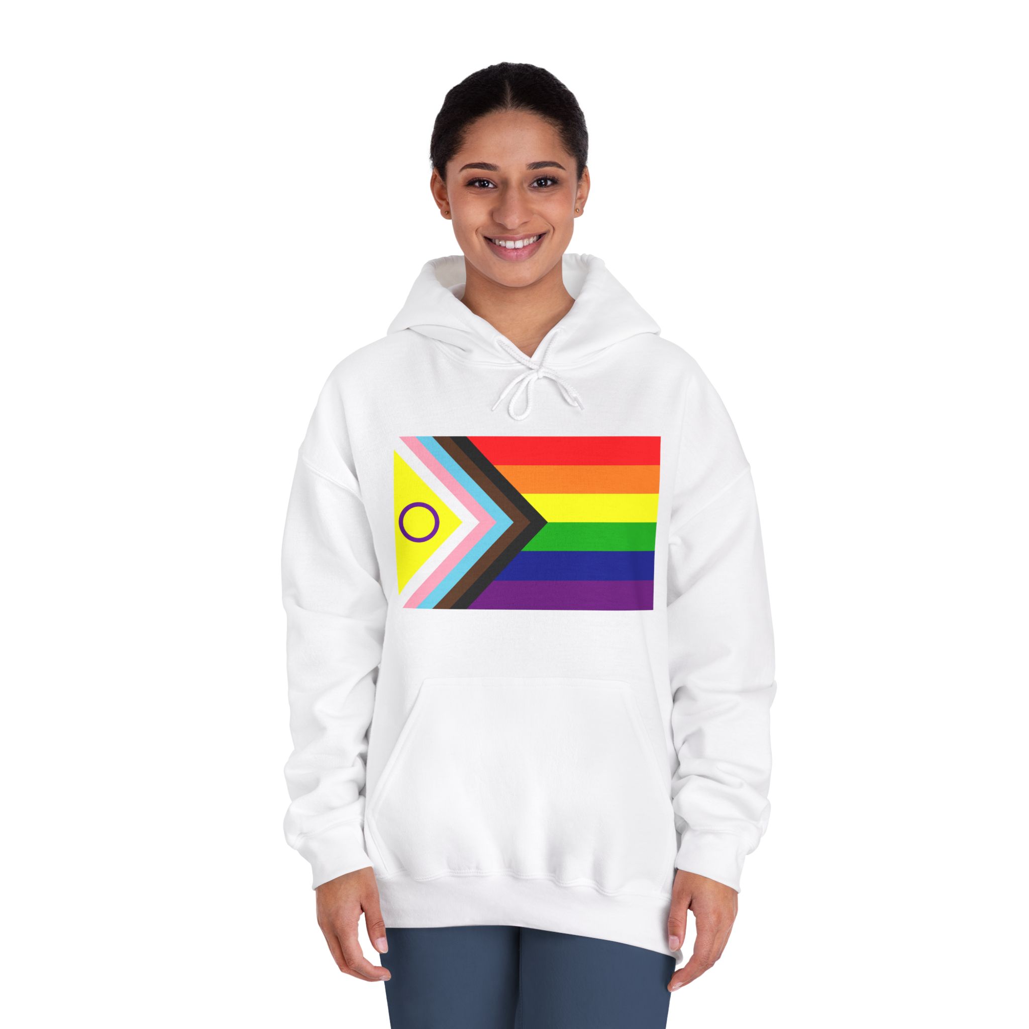 Lgbtq Pride Flag New Lgbtq Pride Flag Vector Updated Intersex Inclusive Progress Pride Flag Unisex Dryblend Hooded Sweatshirt - Image 4