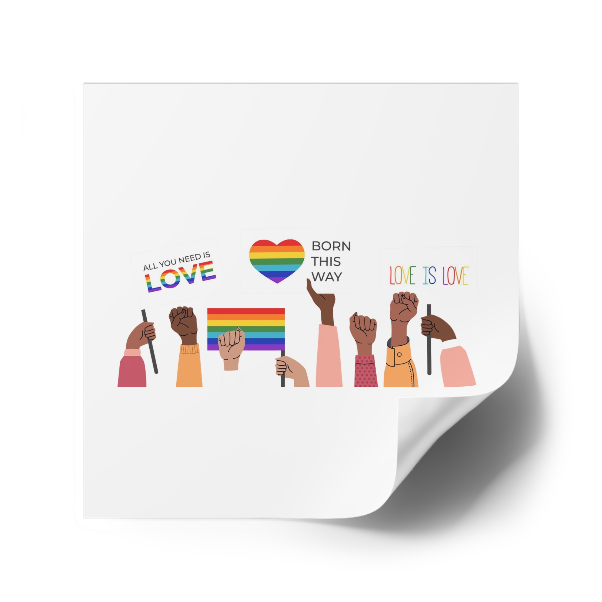 People Holding Lgbt Posters Symbols Signs Flags With Rainbows Pride Month Human Rights Love Is Love Laminate Stickers Square - Image 34