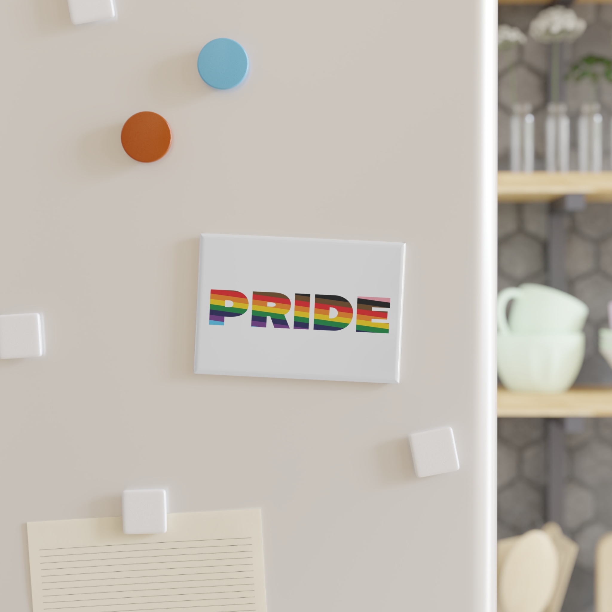 Large Bold Pride Letters Infused With Progress Rainbow Flag Colors Represent Lgbtqia Button Magnet Rectangle 1 And 10 Pcs - Image 3