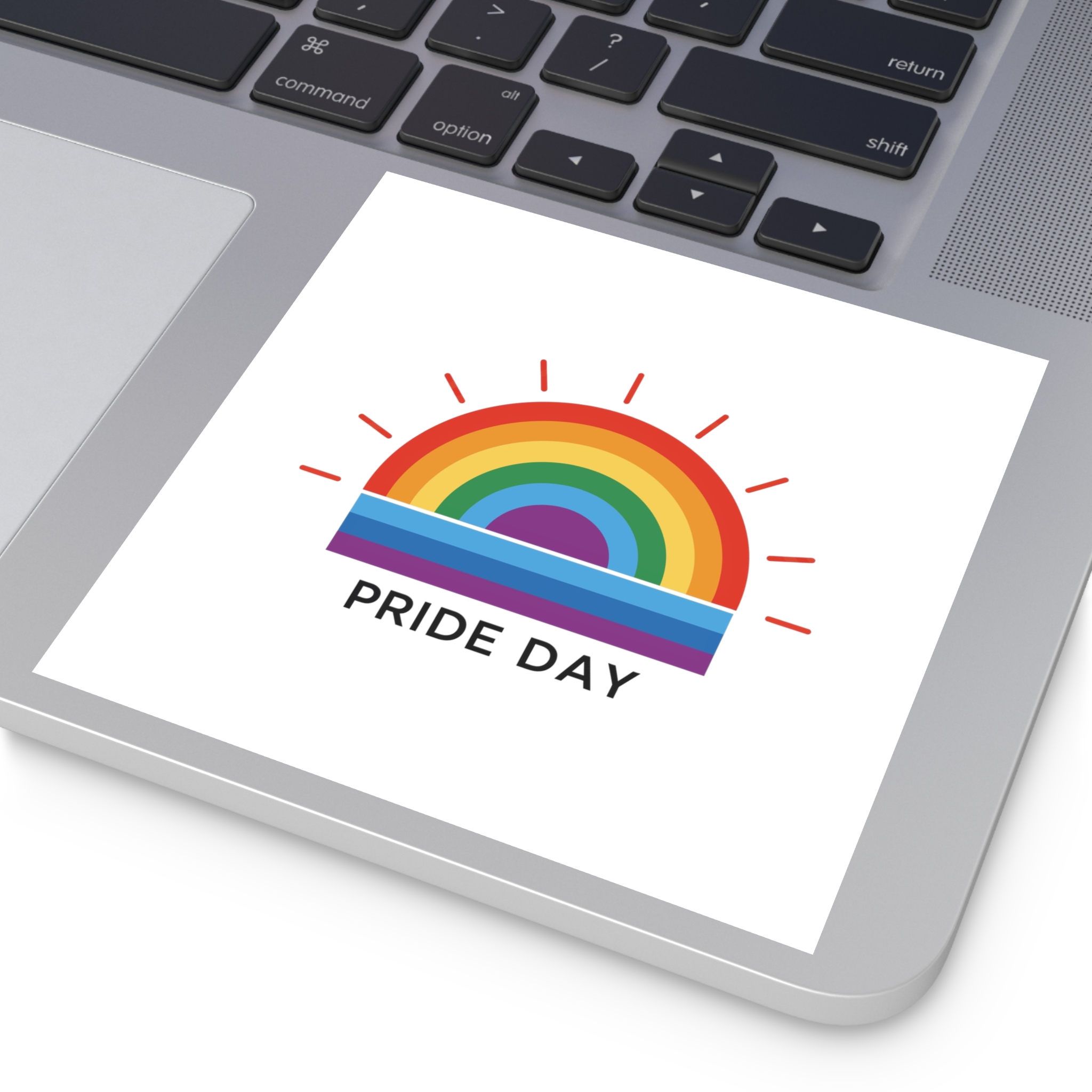 Rainbow Pride Day Celebration Illustration With Colorful Sunburst Design Lgbtq Support Awareness Laminate Stickers Square - Image 35