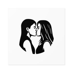 Lesbian Couple Kissing Lgbt Pride Black Outlines Isolated Vector Illustration Laminate Stickers Square