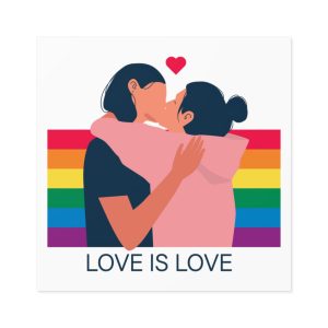 Lesbian Couple Kissing Hugging Rainbow Flag Love Is Love Laminate Stickers Square