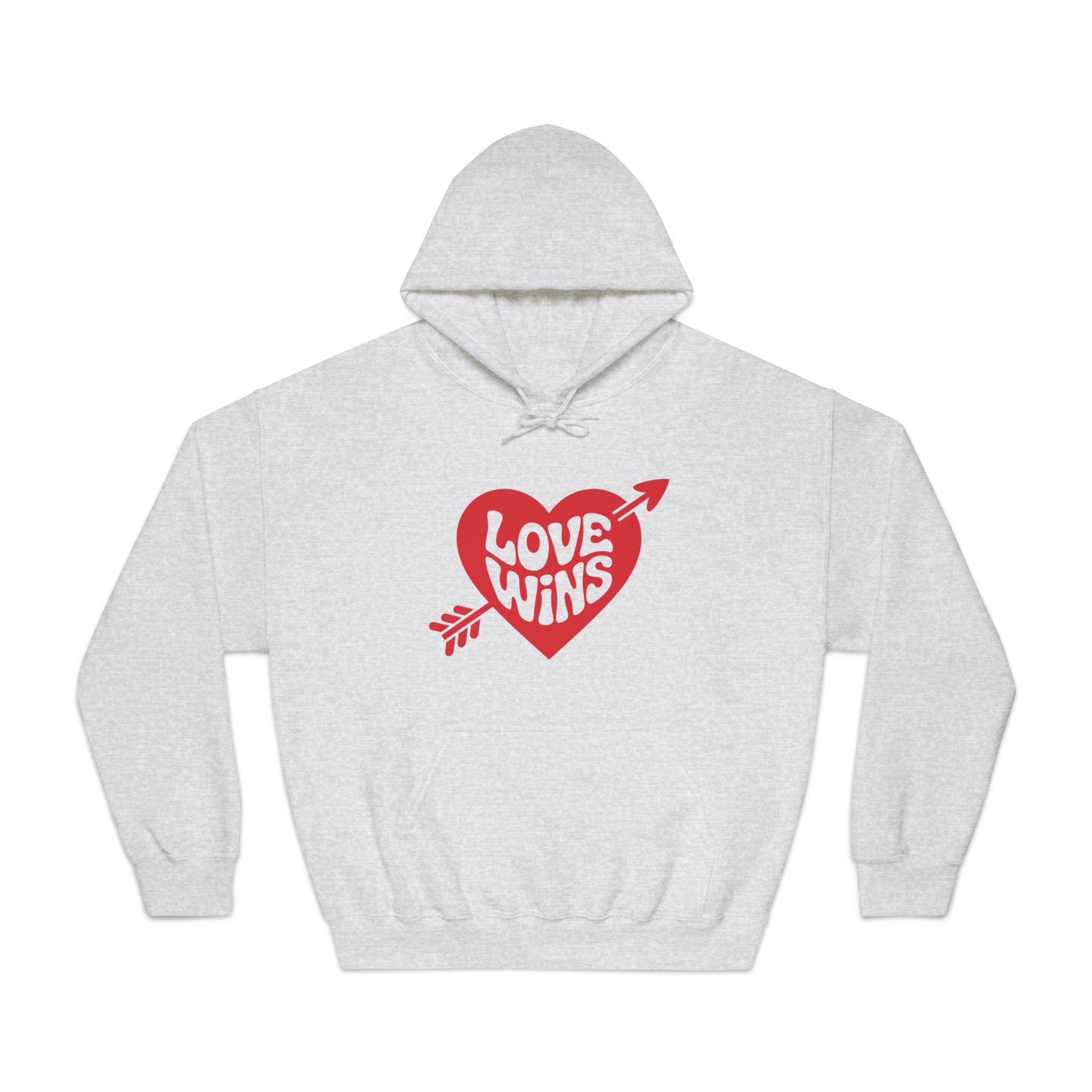 Love Wins Inscription Red Heart Pierced With Cupid39s Arrow Transparent Background Unisex Dryblend Hooded Sweatshirt - Image 5