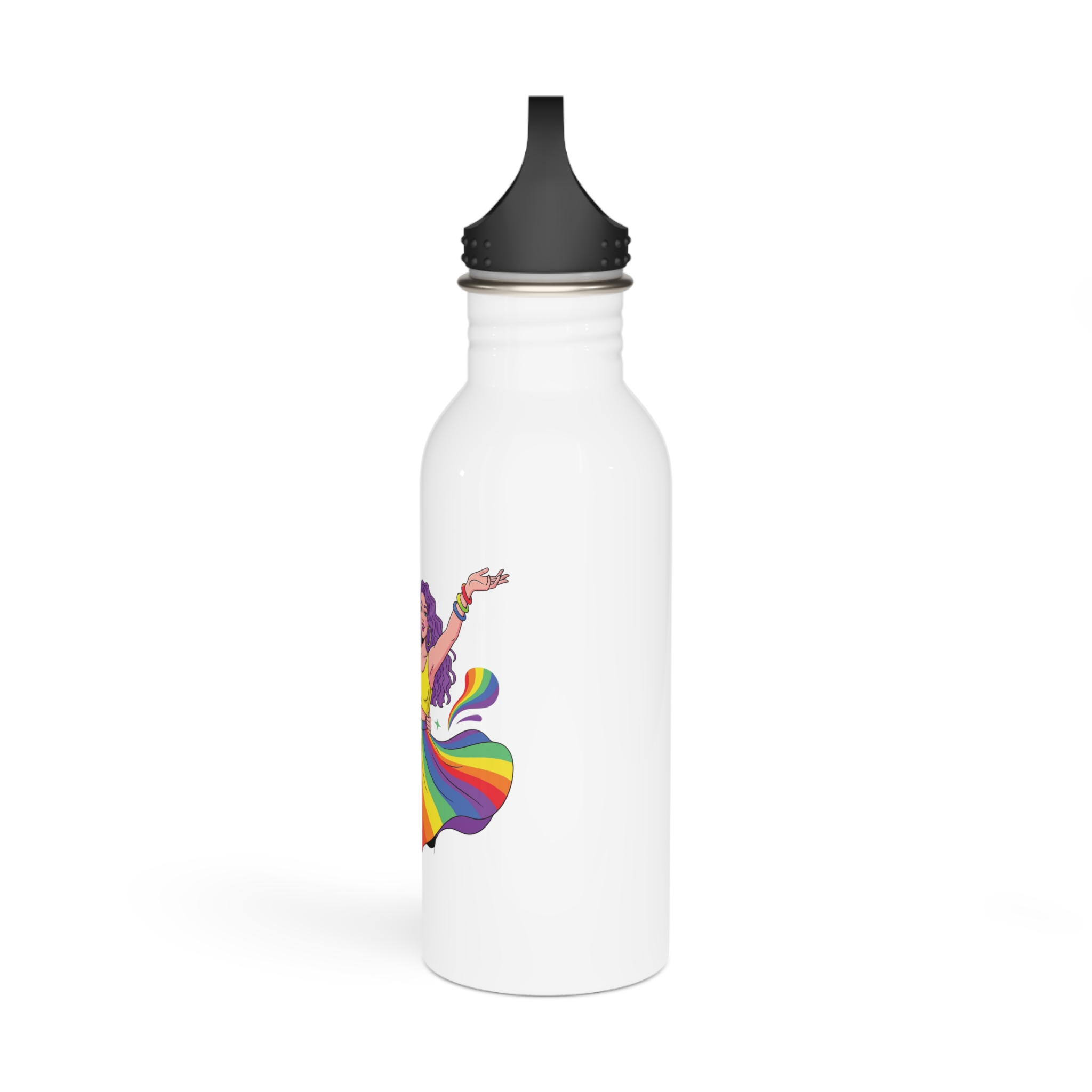 Two Happy Women Celebrating Diversity Pride With Rainbow Colors Splashes Stainless Steel Water Bottle - Image 4