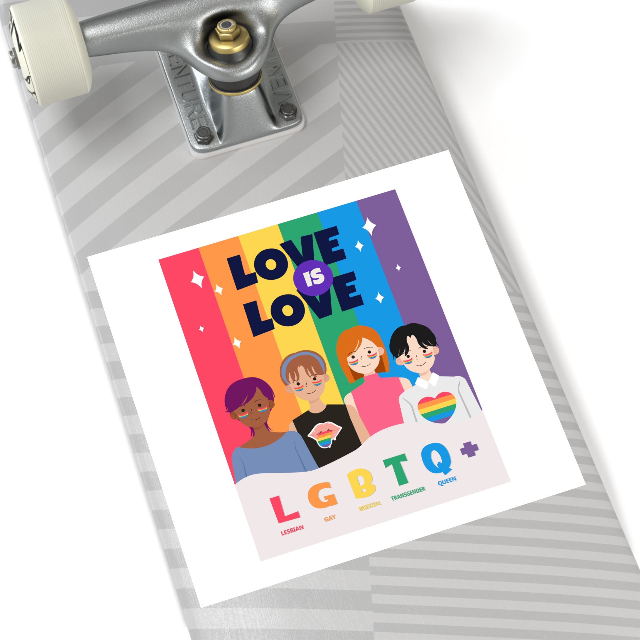 Lgbtq Pride Month Poster Vector With Diverse Characters Rainbow Celebrate Love Inclusivity Laminate Stickers Square - Image 52