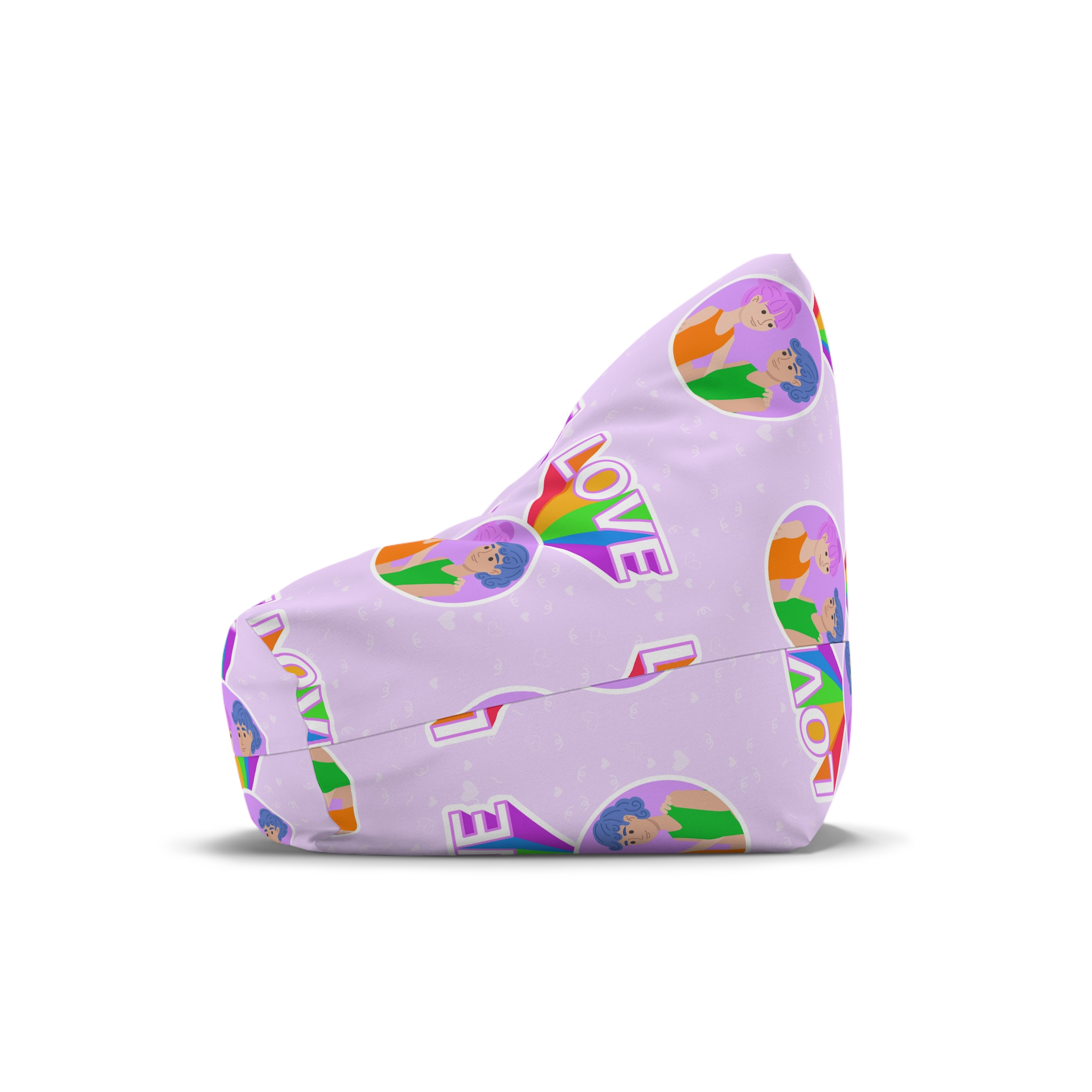 Young Couple Embracing With Rainbow Love Text Celebrating Pride Month Bean Bag Chair Cover - Image 4