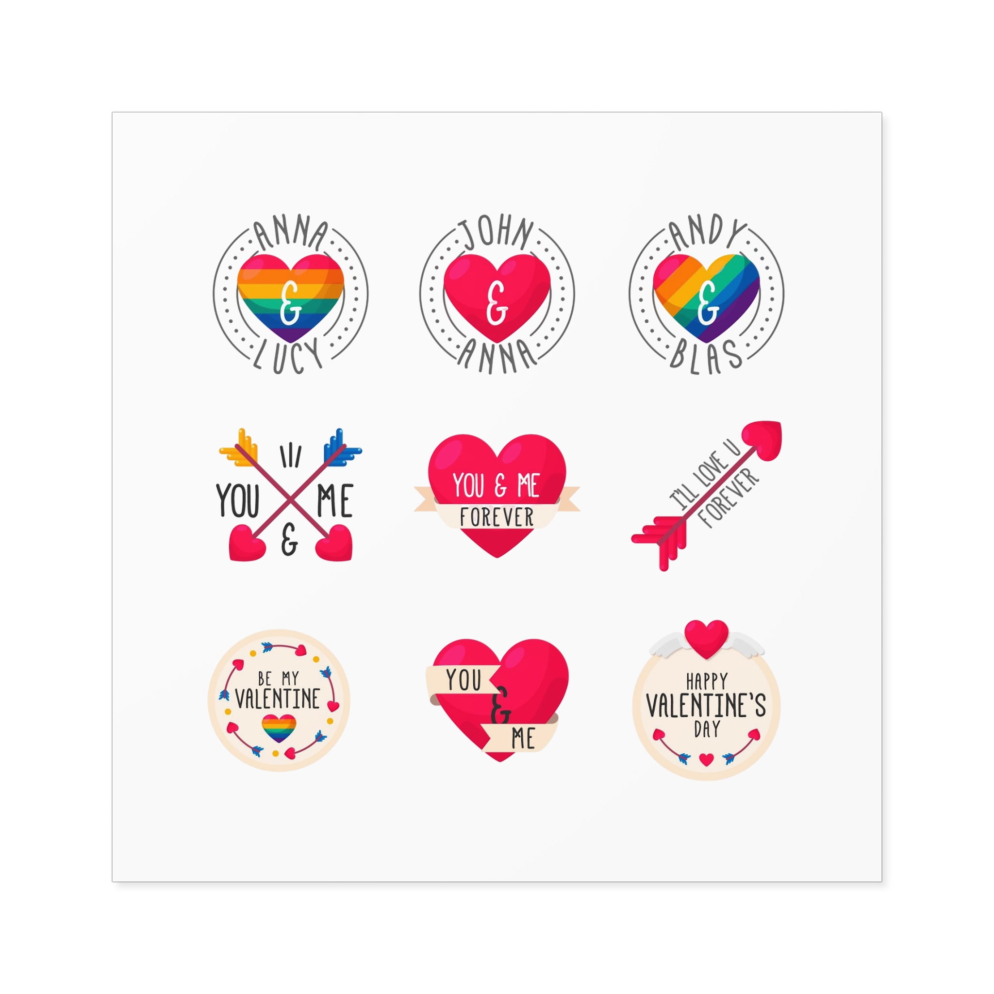Lgbt Valentine S Day Label Collection Laminate Stickers Square - Image 77