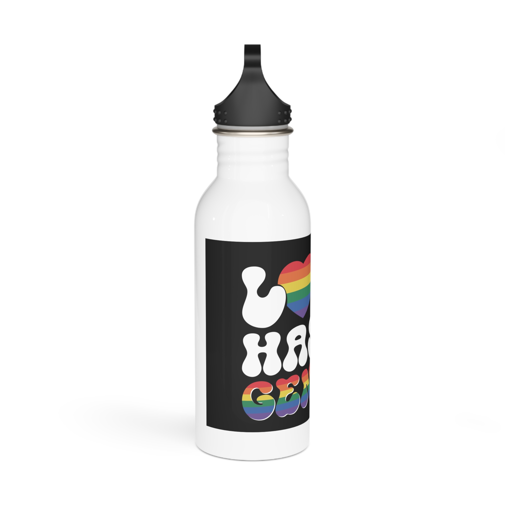 Rainbow Sign That Says Love No Women No Gender Stainless Steel Water Bottle - Image 2
