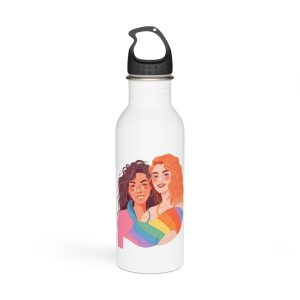 Portrait Lesbian Couple With Rainbow Flag Concept Lgbtq Illustration Couple Stainless Steel Water Bottle